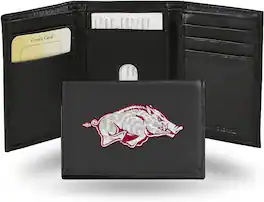 Rico Industries - Arkansas Razorbacks Embroidered Black Leather Trifold Wallet - Multi