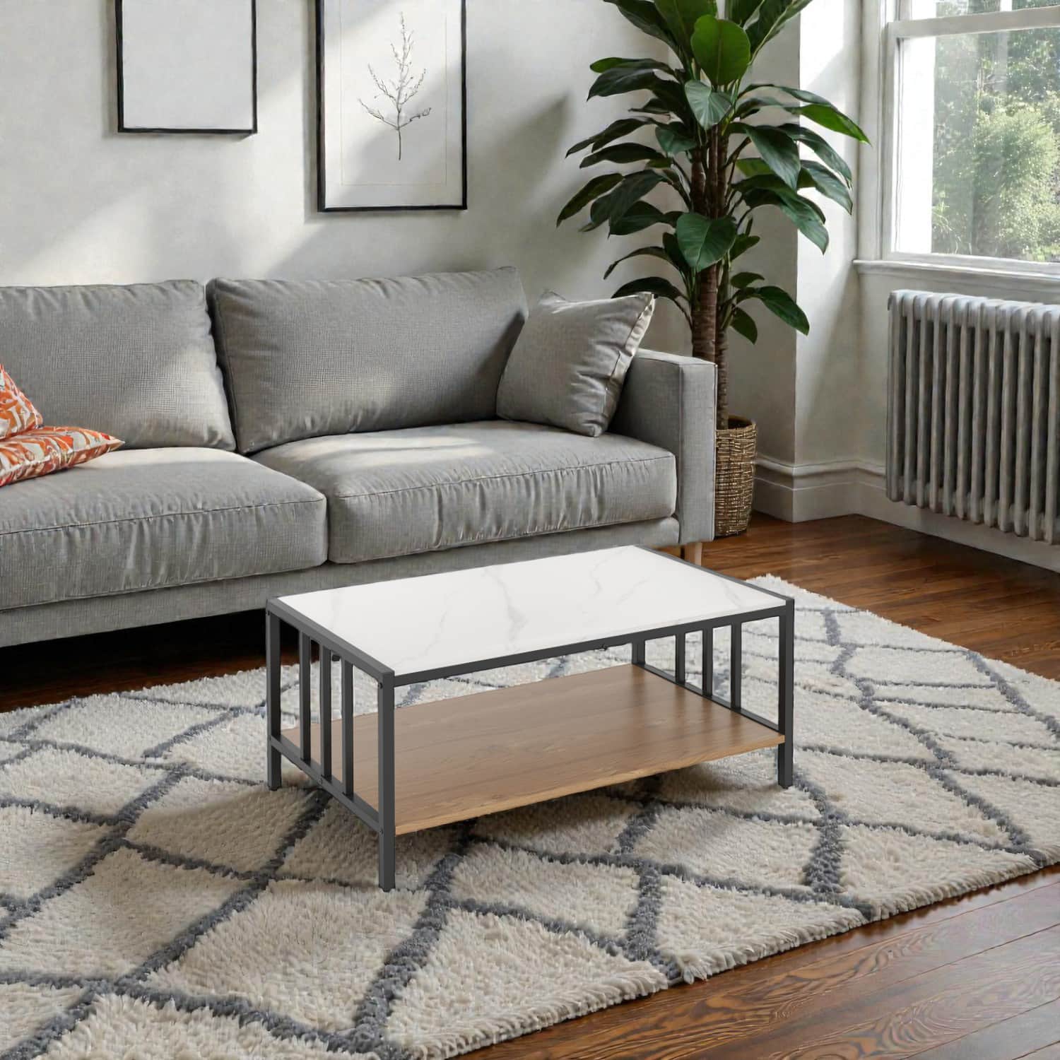 Hivvago - Functional 2-Tier Center Table with Premium Sintered Stone Surface - White, Black, Natural