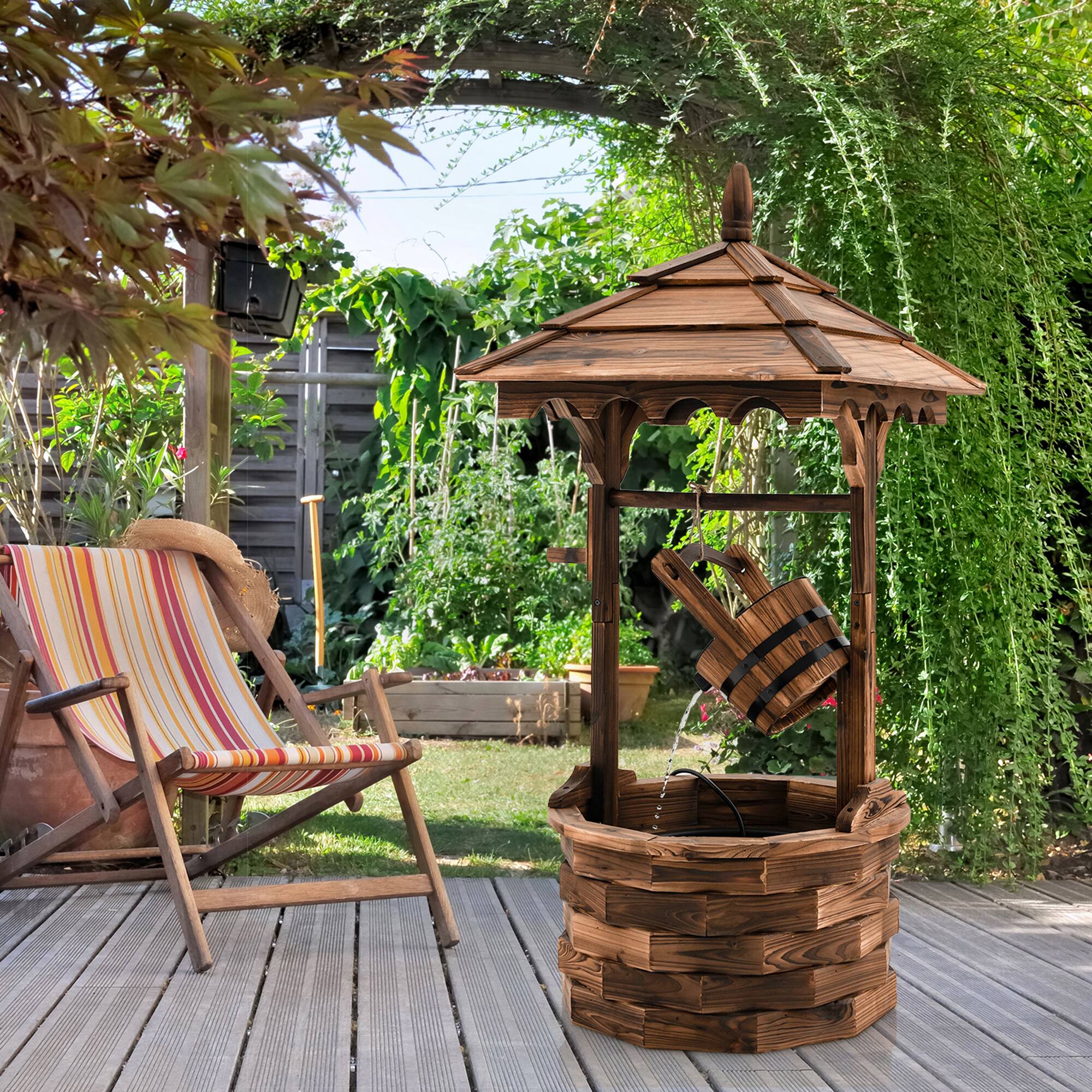 Alt View 2. Gymax - Gymax Rustic Wishing Well Fountain Outdoor Patio Wooden Water Fountain w/ Electric Pump - Brown.