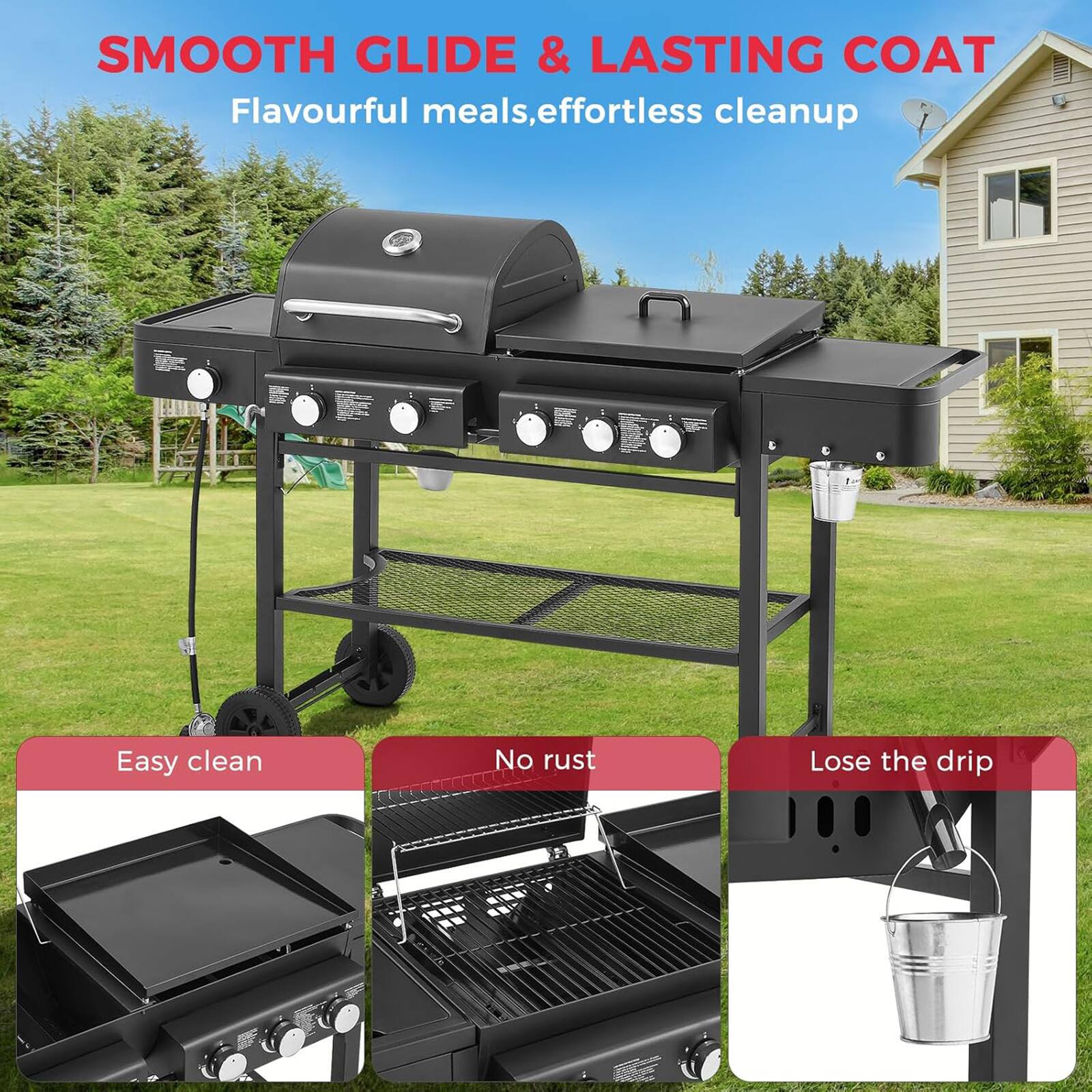 SMOOTH GLIDE & LASTING COAT  
Flavourful meals, effortless cleanup  

Easy clean  
No rust  
Lose the drip