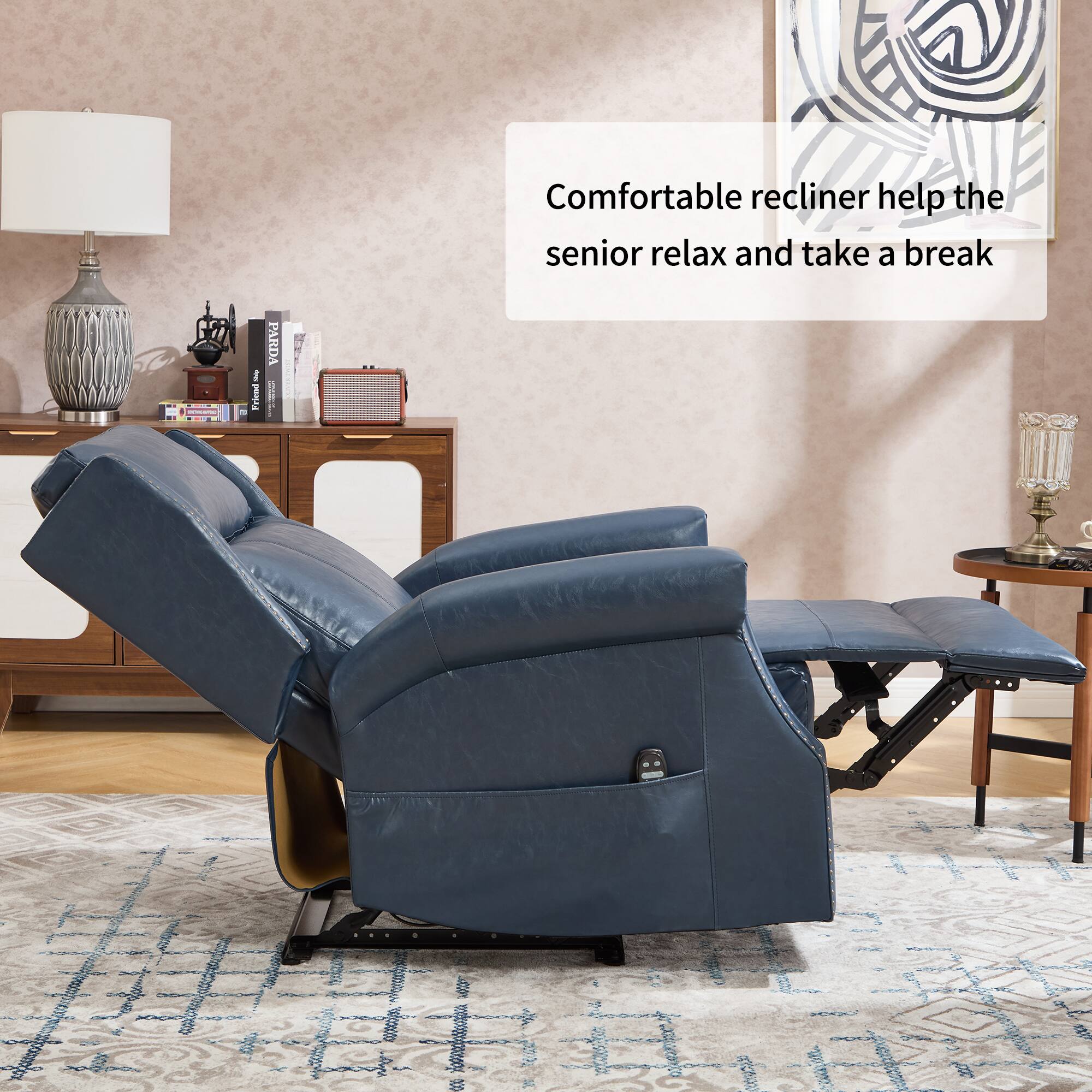 Comfortable recliner helps the senior relax and take a break