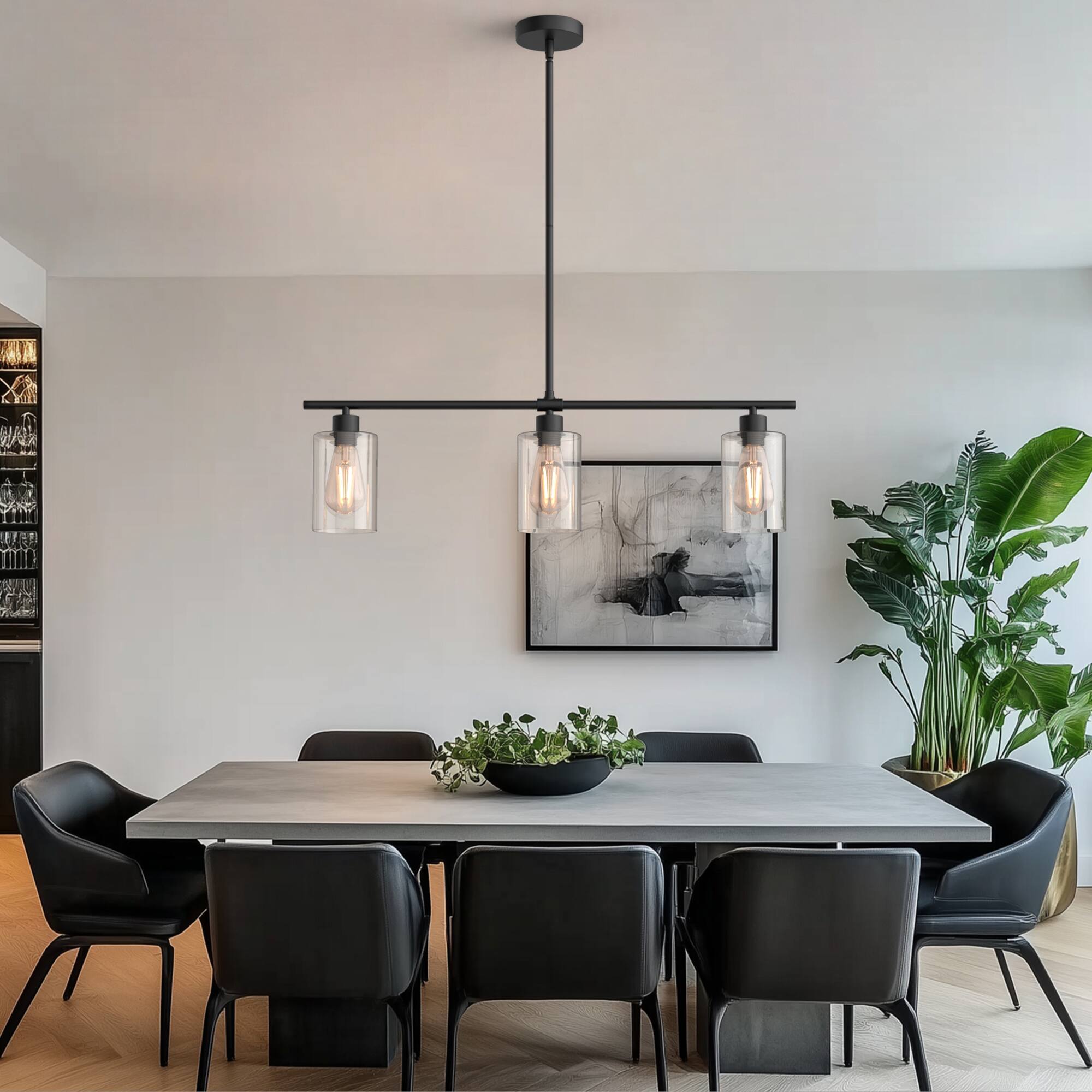 Back. Jandcase - JANDCASE 3-Light Black Island Pendant Light, Glass Shades, E26 Socket, Non-Integrated Bulbs, for Kitchen - Black.
