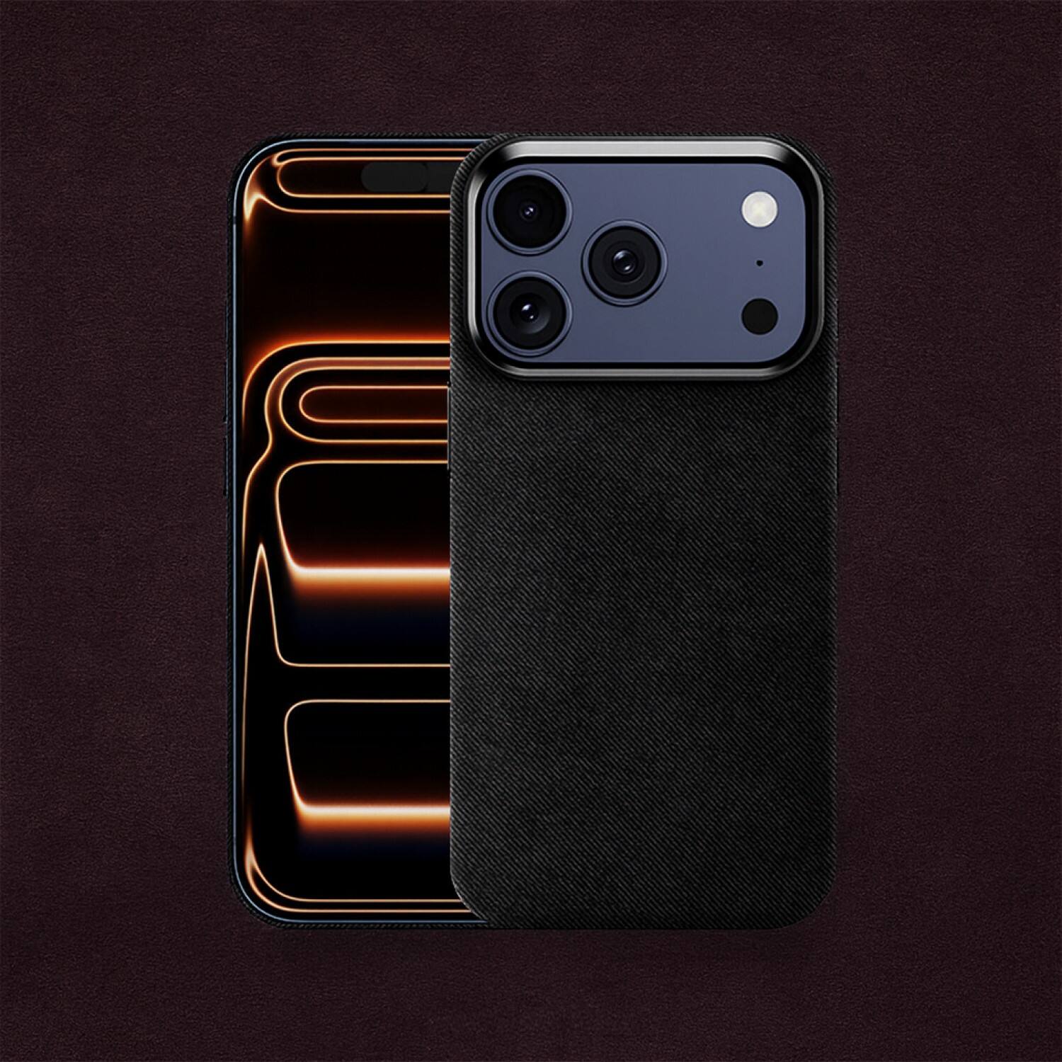 Angle. SaharaCase - Apple iPhone 17 Pro Suede Leather Case | Premium Suede Finish | Smooth Grip | Precise Cutouts - Black.