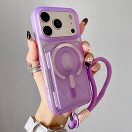 Dteck - Magnetic Mag Safe Wallet Case for Apple iPhone 17 Pro,Rugged Matte Cover with Detachable Card Holder & Lanyard - Purple
