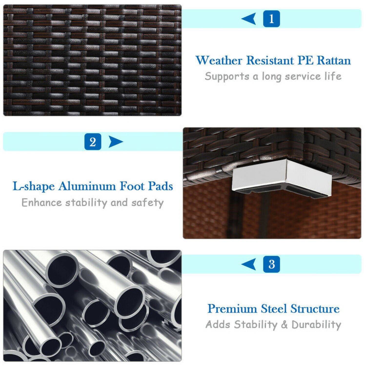 1. Weather Resistant PE Rattan Supports a long service life  
2. L-shape Aluminum Foot Pads Enhance stability and safety  
3. Premium Steel Structure Adds Stability & Durability