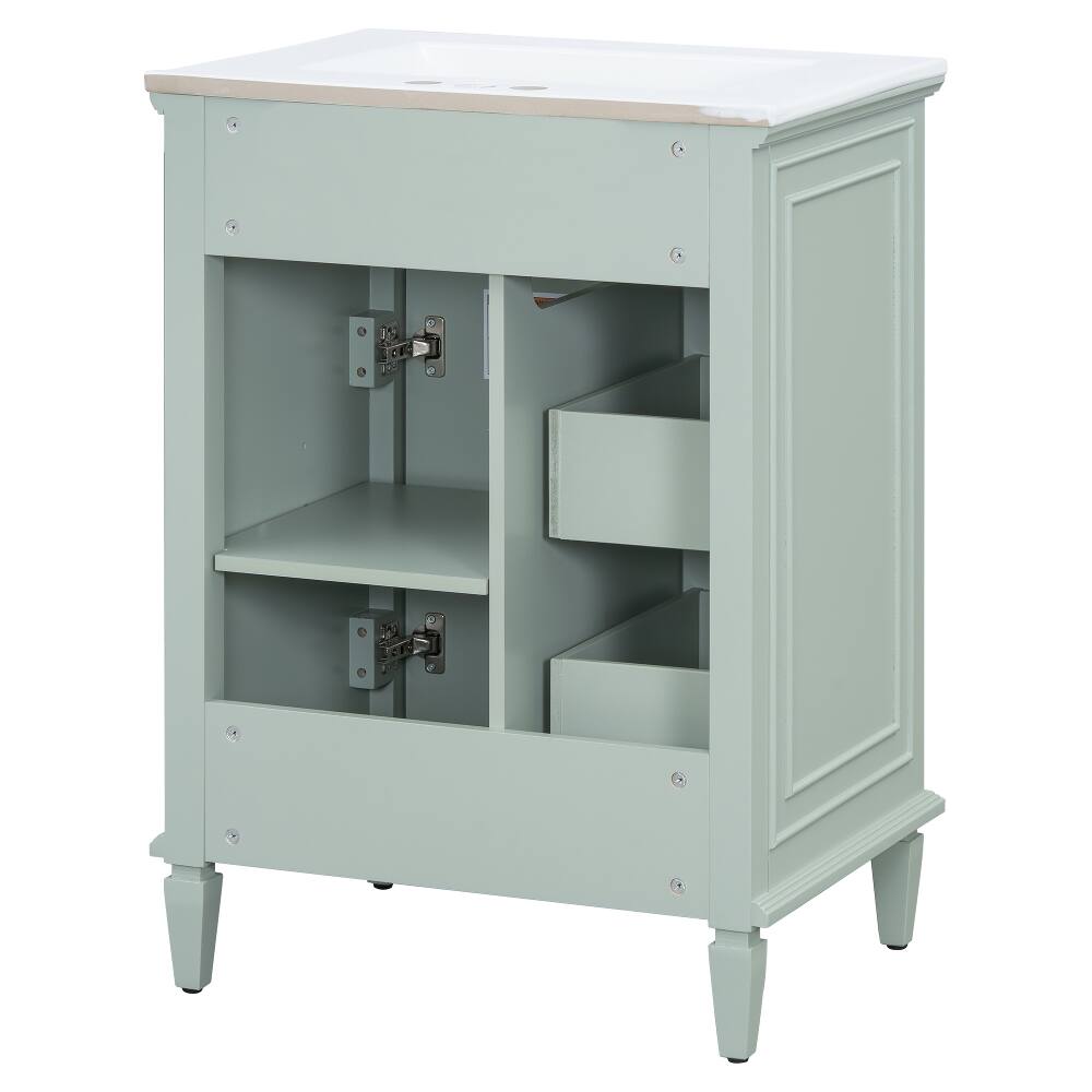 Alt View 9. Loheer - Loheer 24 inch bathroom vanity with sink, green bathroom vanity cabinet, vanity with adjustable shelf and ceramic basin - Green.