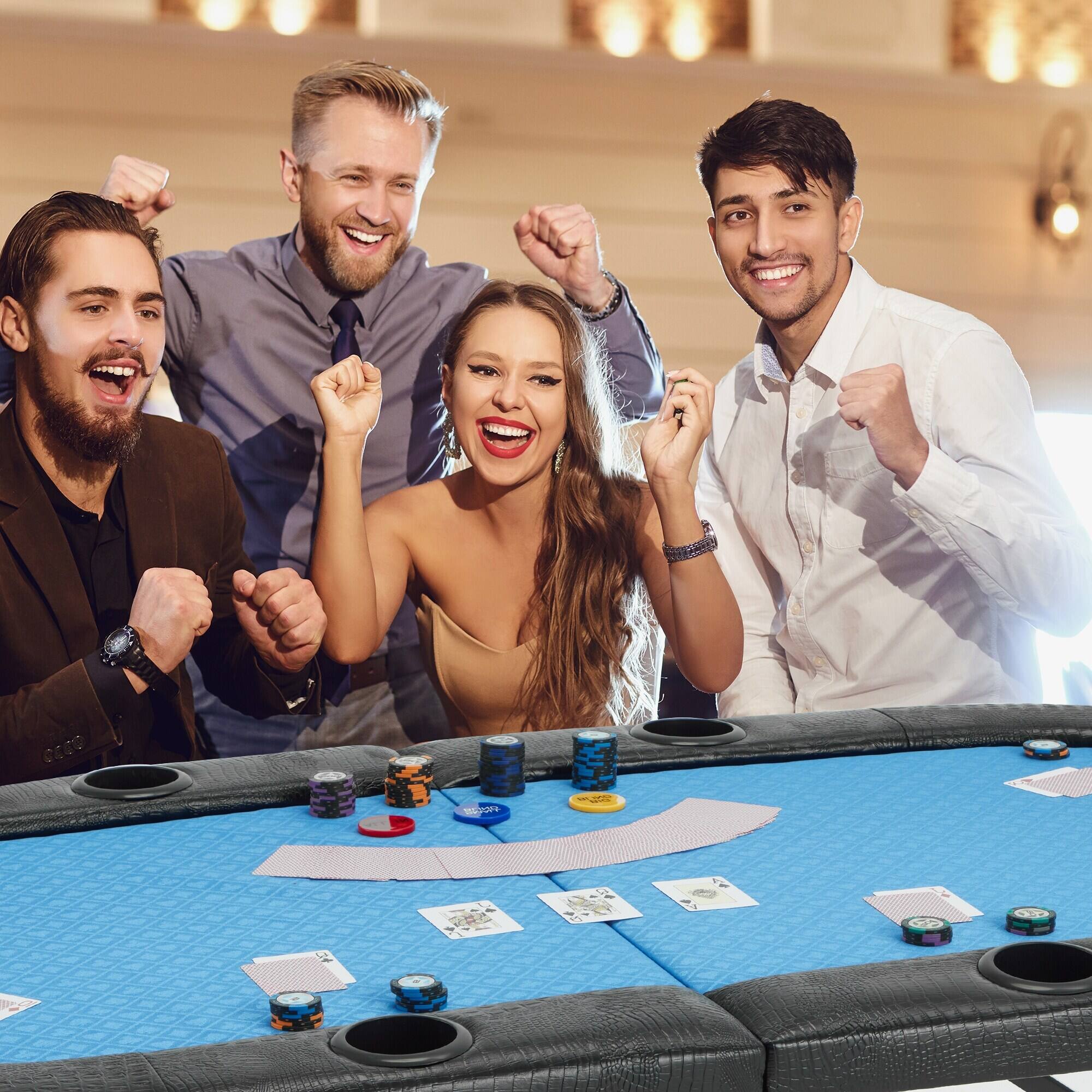Angle. U-HOMY - Foldable 72" Oval Poker Table for 8 Players with Cup Holders and Casino-Grade Felt Surface.
