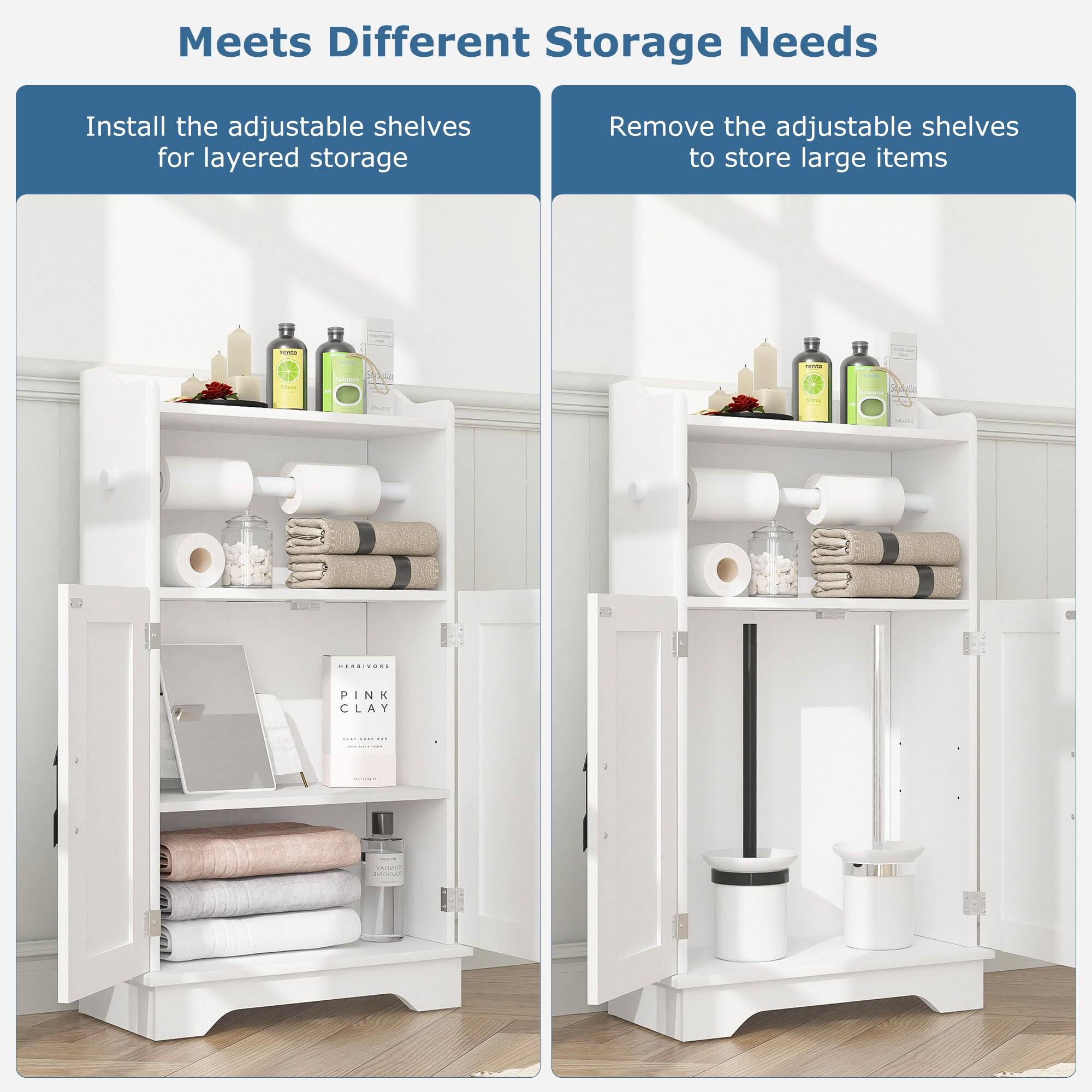 Meets Different Storage Needs

Install the adjustable shelves for layered storage

Remove the adjustable shelves to store large items