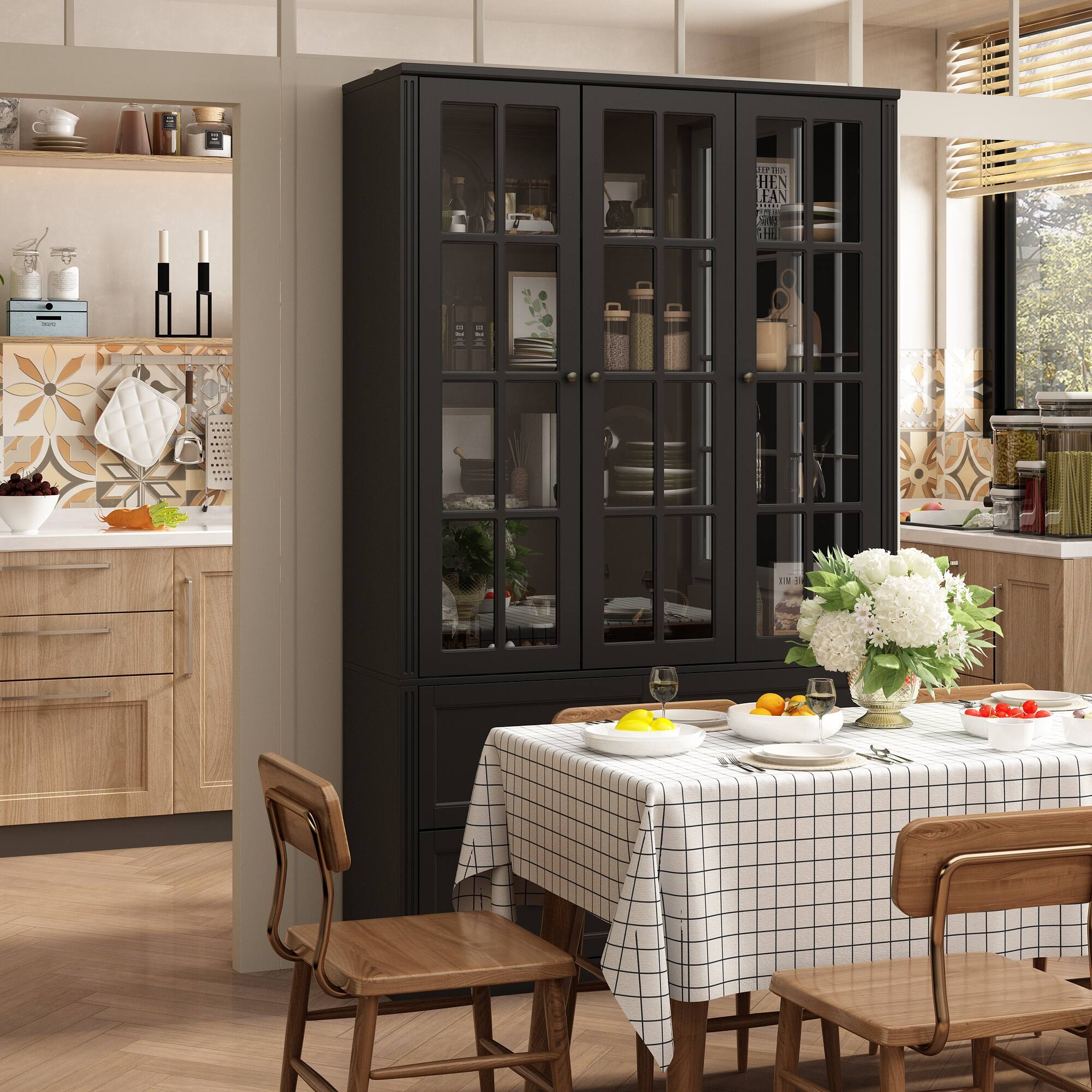 Alt View 2. FUFU & GAGA - FUFU&GAGA Classic Glass-Door Buffet Safe & Stylish Storage Sideboards for Dining & Kitchen - Black.