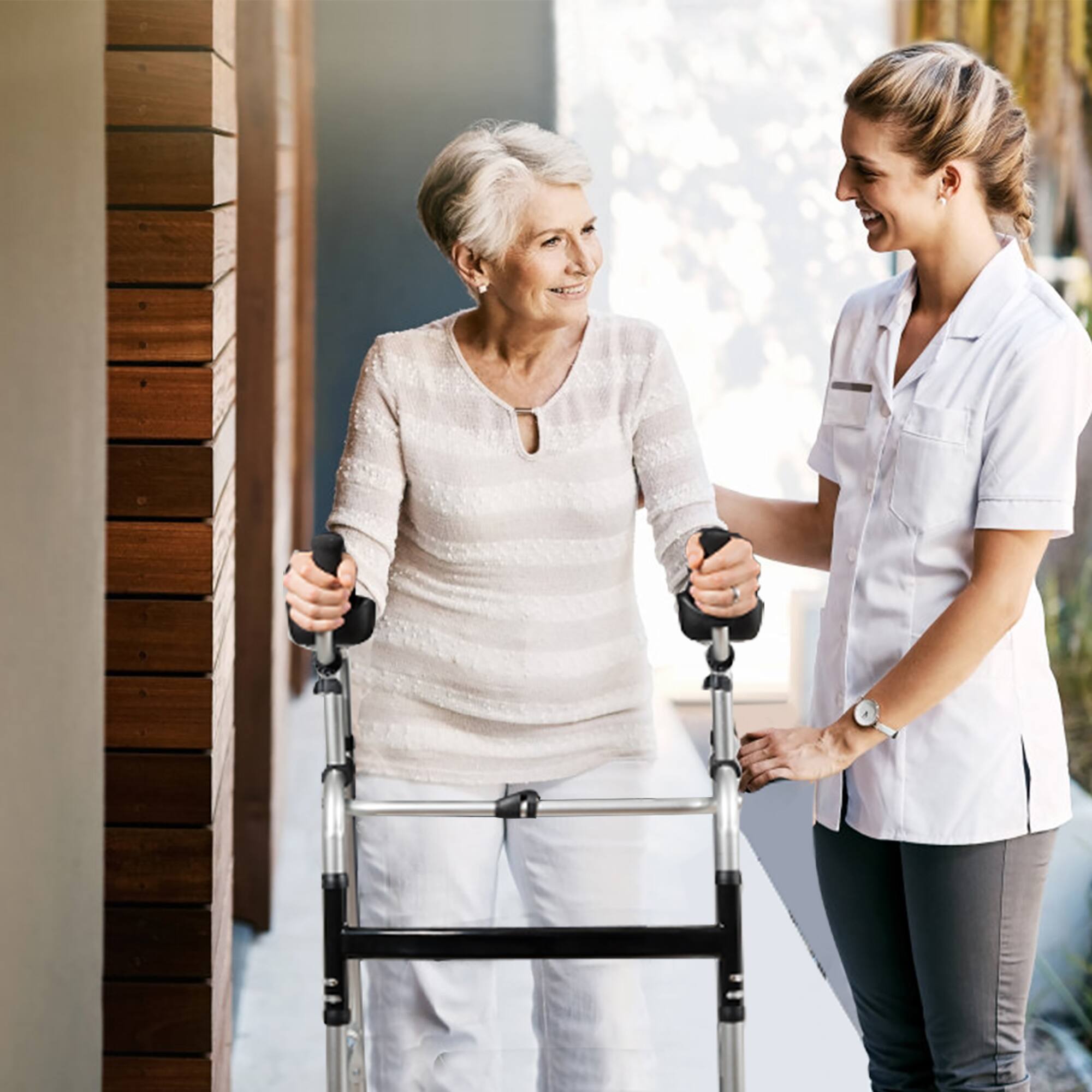 Alt View 10. Costway - Costway Folding Aluminum Alloy Wheel Walking Frame Adjustable Walker with Armrest Support Silver - Silver + Black.