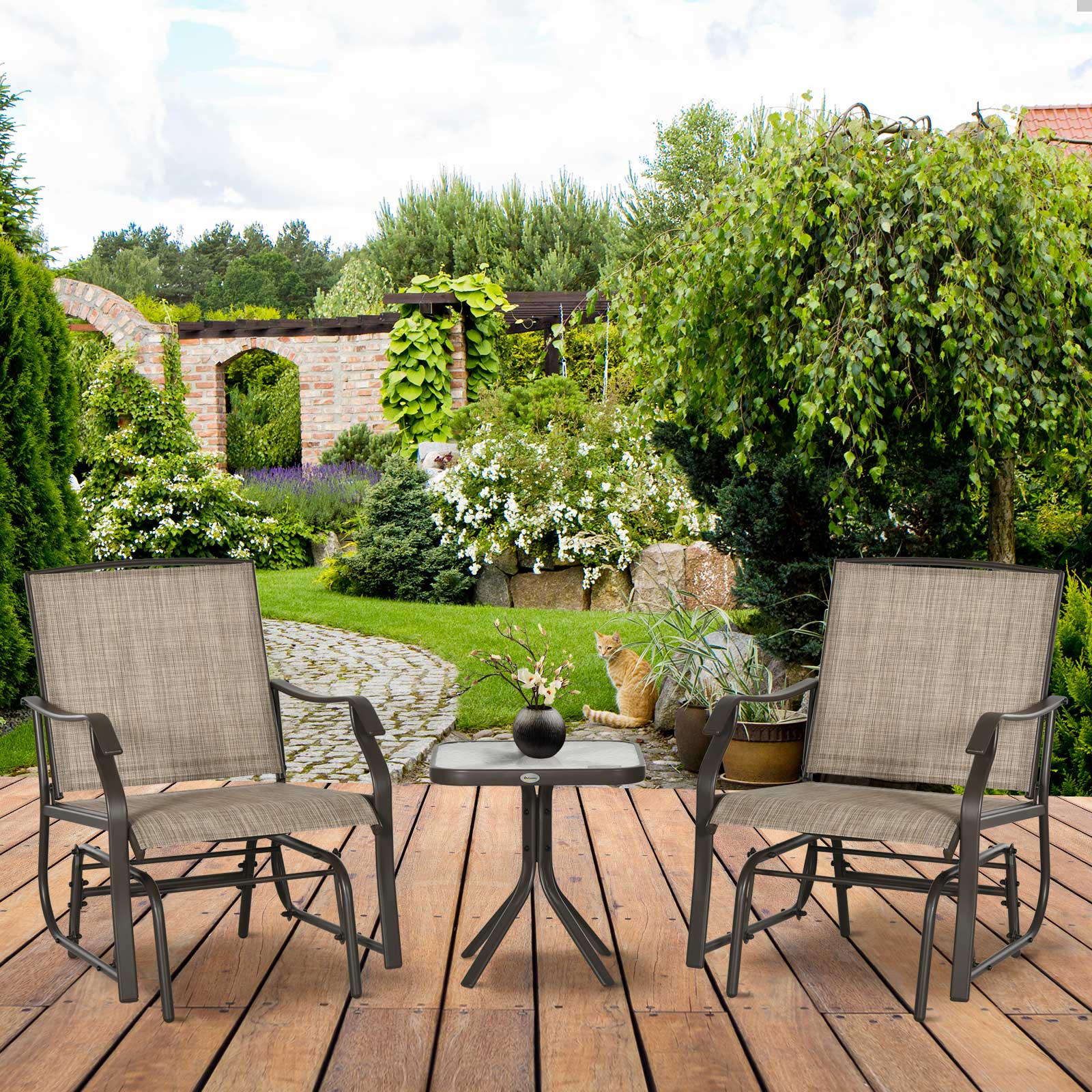 Alt View 1. Outsunny - Piece Outdoor Glider Chair with Coffee Table Bistro Set - Brown.