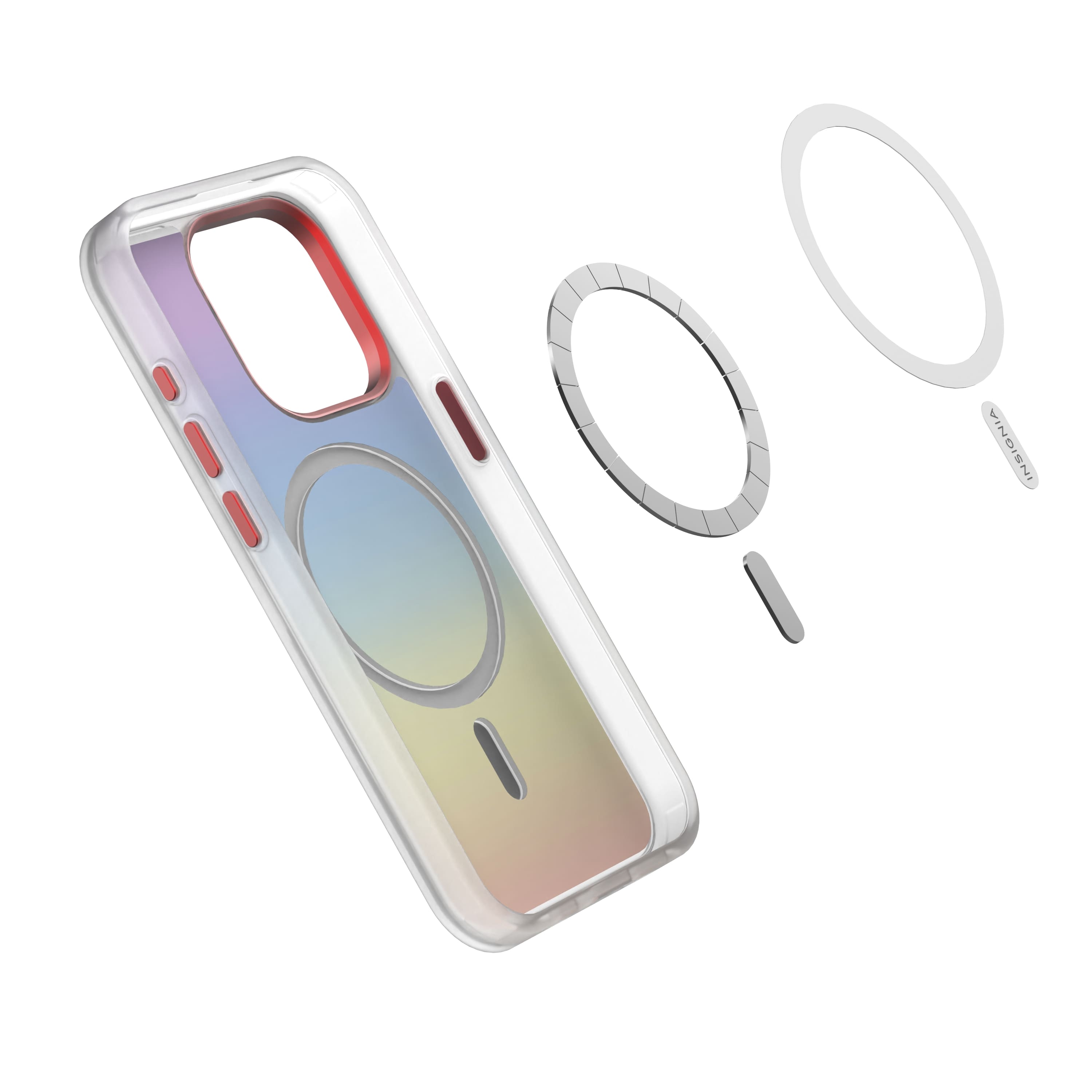 The image shows a clear case for an iPhone, with a screen protector and a ring included. The case is designed to protect the phone from scratches and other damages. The screen protector is placed on top of the case, and the ring is attached to the case for added security. The case is made of clear plastic, allowing the phone to be visible while still being protected.