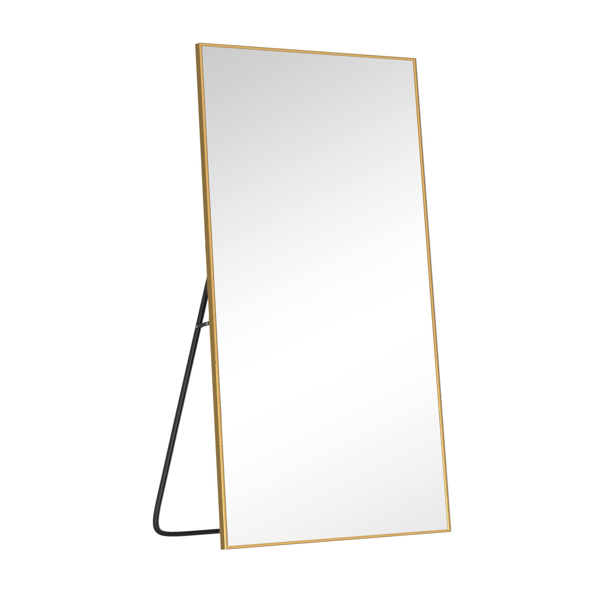 Angle. PexFix - 71"x39" Full Length Mirror with Gold Frame Shatterproof Tempered Glass Floor Mirror Wall-Mounted/Freestanding Standing - Gold.