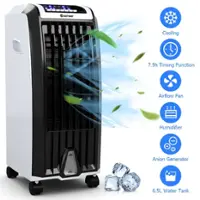 Costway Evaporative Portable  Cooler Fan Anion Humidify W/ Remote Control - White and Black - Front_Zoom