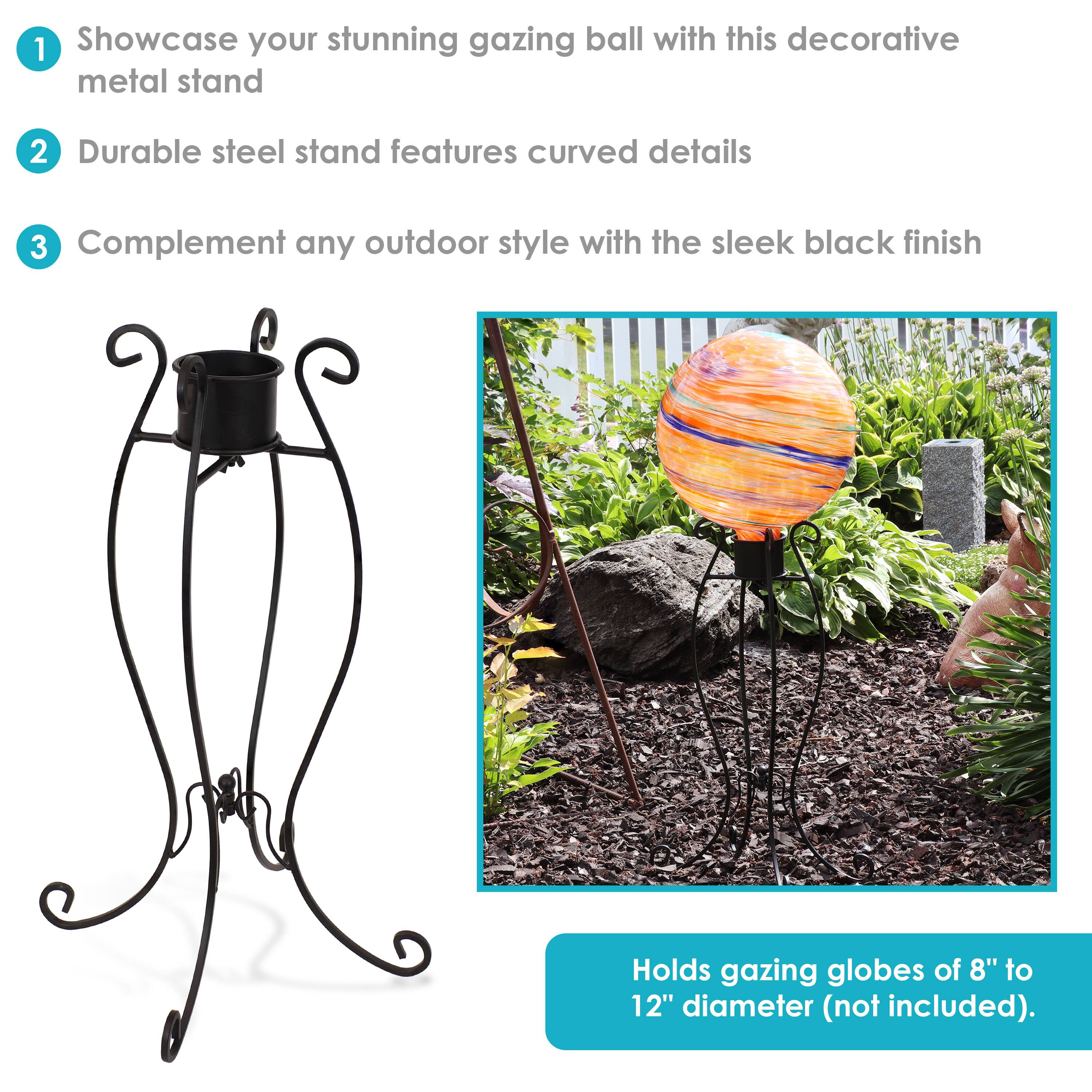 1. Showcase your stunning gazing ball with this decorative metal stand
2. Durable steel stand features curved details
3. Complement any outdoor style with the sleek black finish
Holds gazing globes of 8" to 12" diameter (not included).