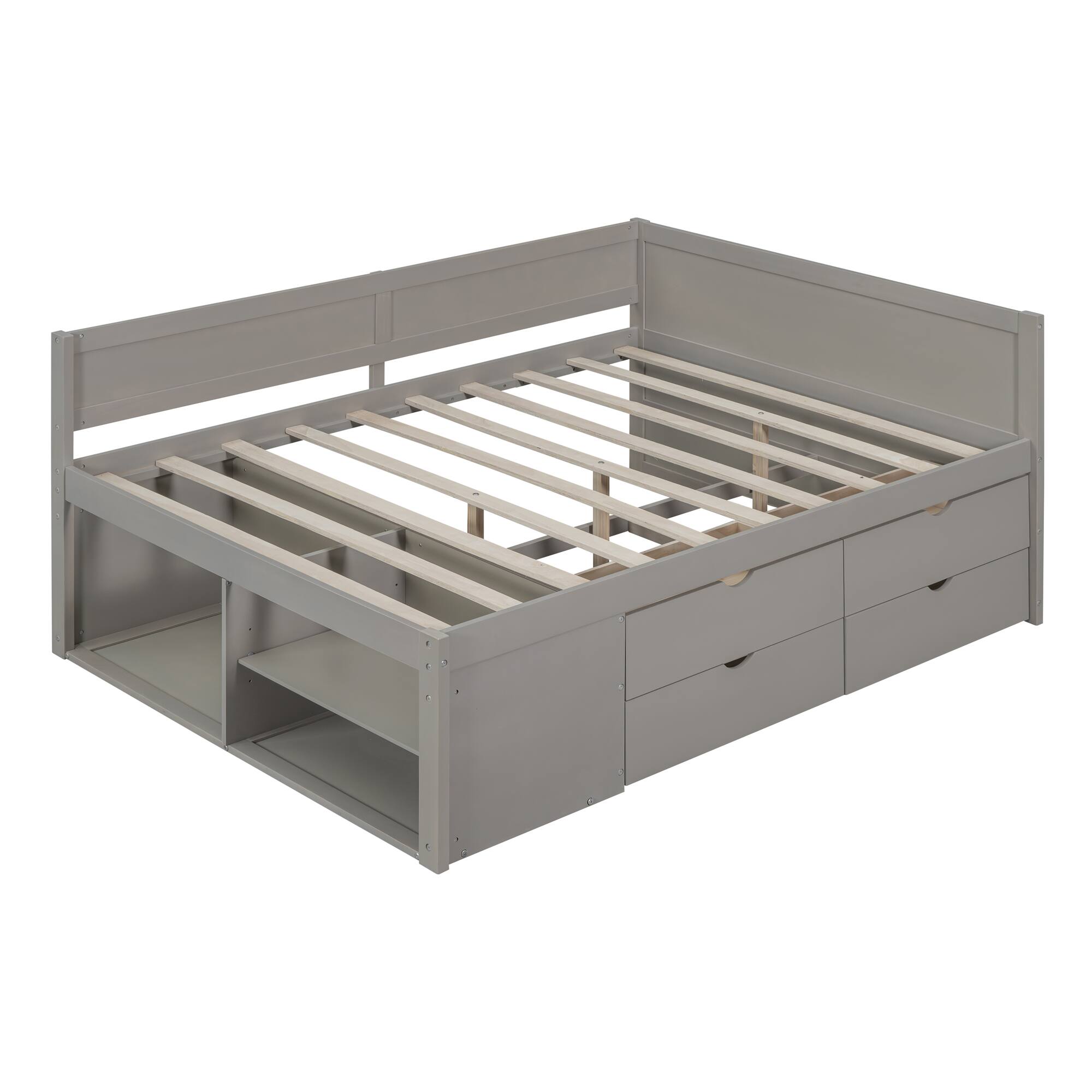 Alt View 1. Tiramisubest - Full Size Daybed with Drawers and Shelves, Gray - Gray.