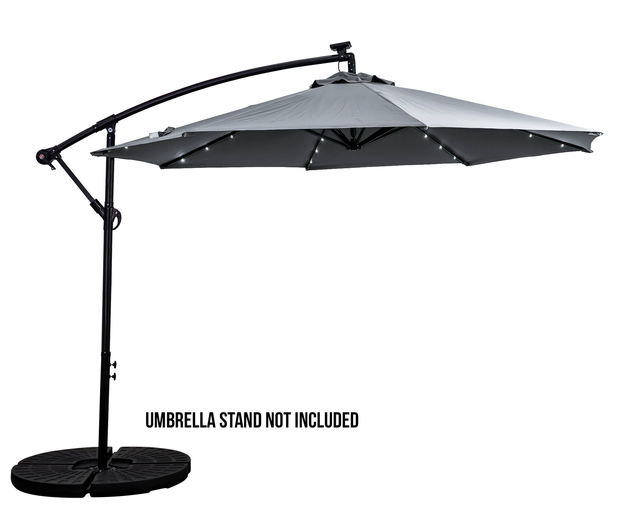 Front. Sun Ray - 10' Offset Aluminum Solar Umbrella - Grey.