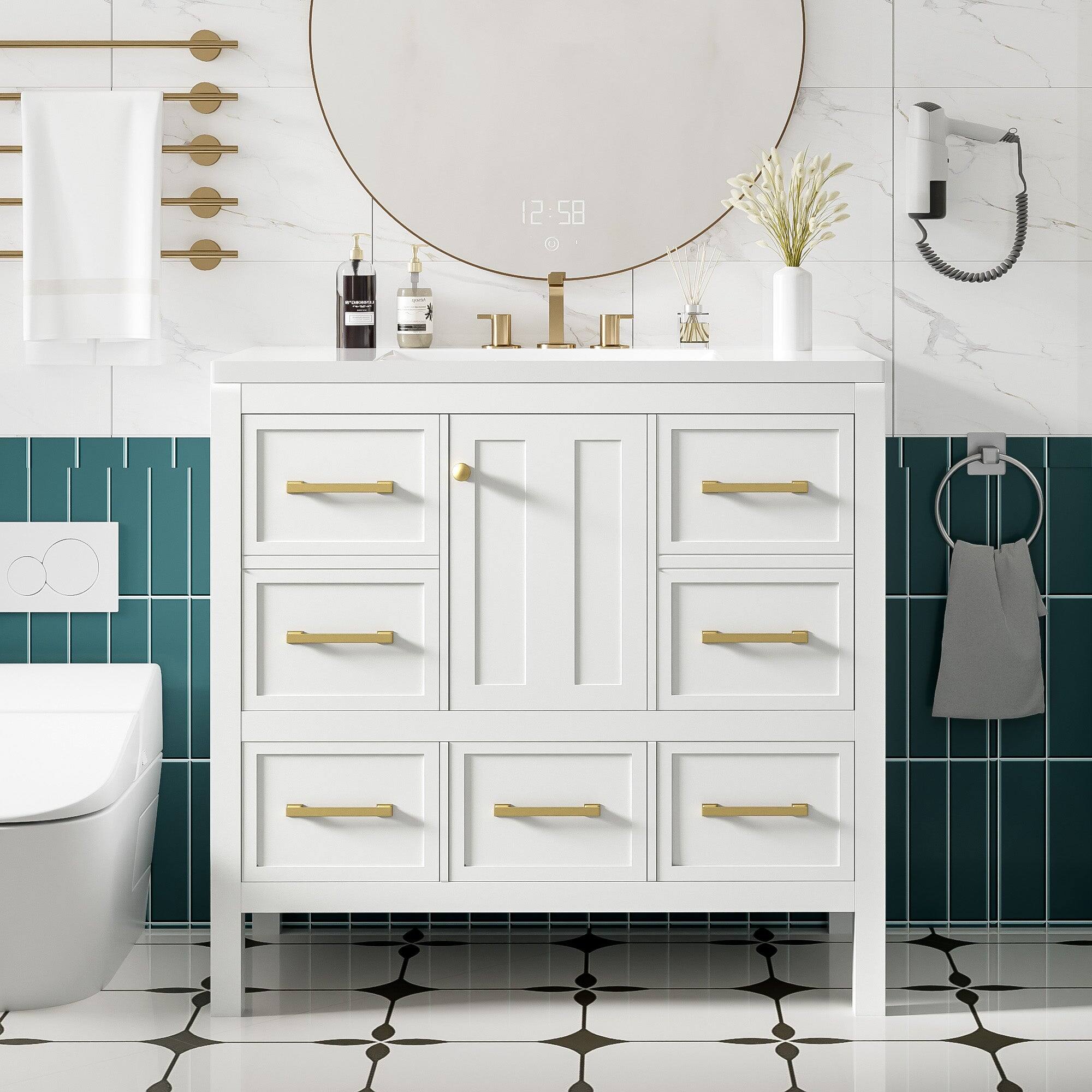 Alt View 1. Boyel Living - 36 Inch Bathroom Vanity with Resin Sink and Five Drawers White - White.