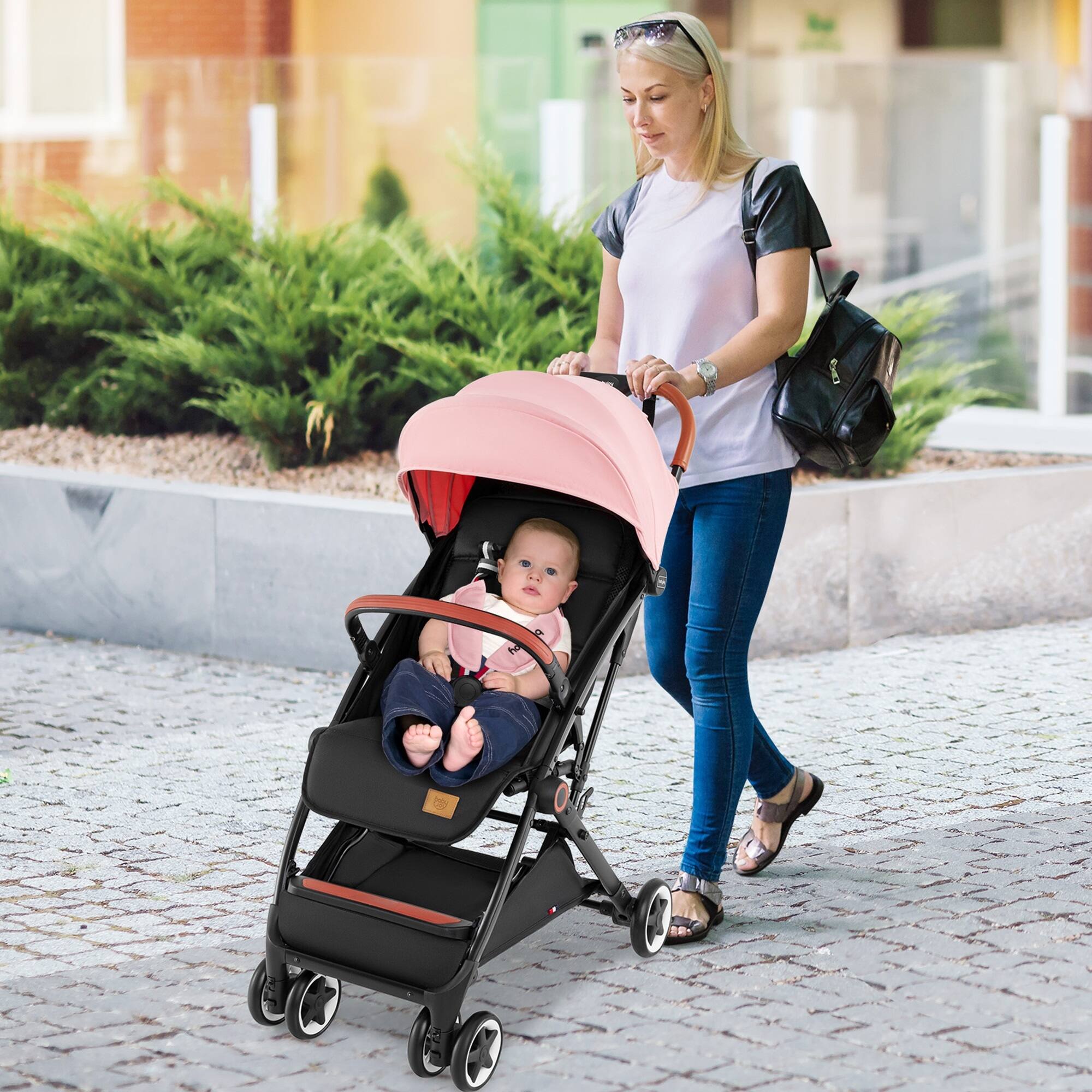 Alt View 1. Costway - Costway Lightweight Baby Stroller Aluminium Frame with Net for Travel - Pink.