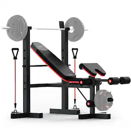 HARISON - 6in1 Weight Bench Set with Racks,Leg Extension,Preacher Curl&Resistance Bands,Workout Bench 660LB (BB30813) - Black
