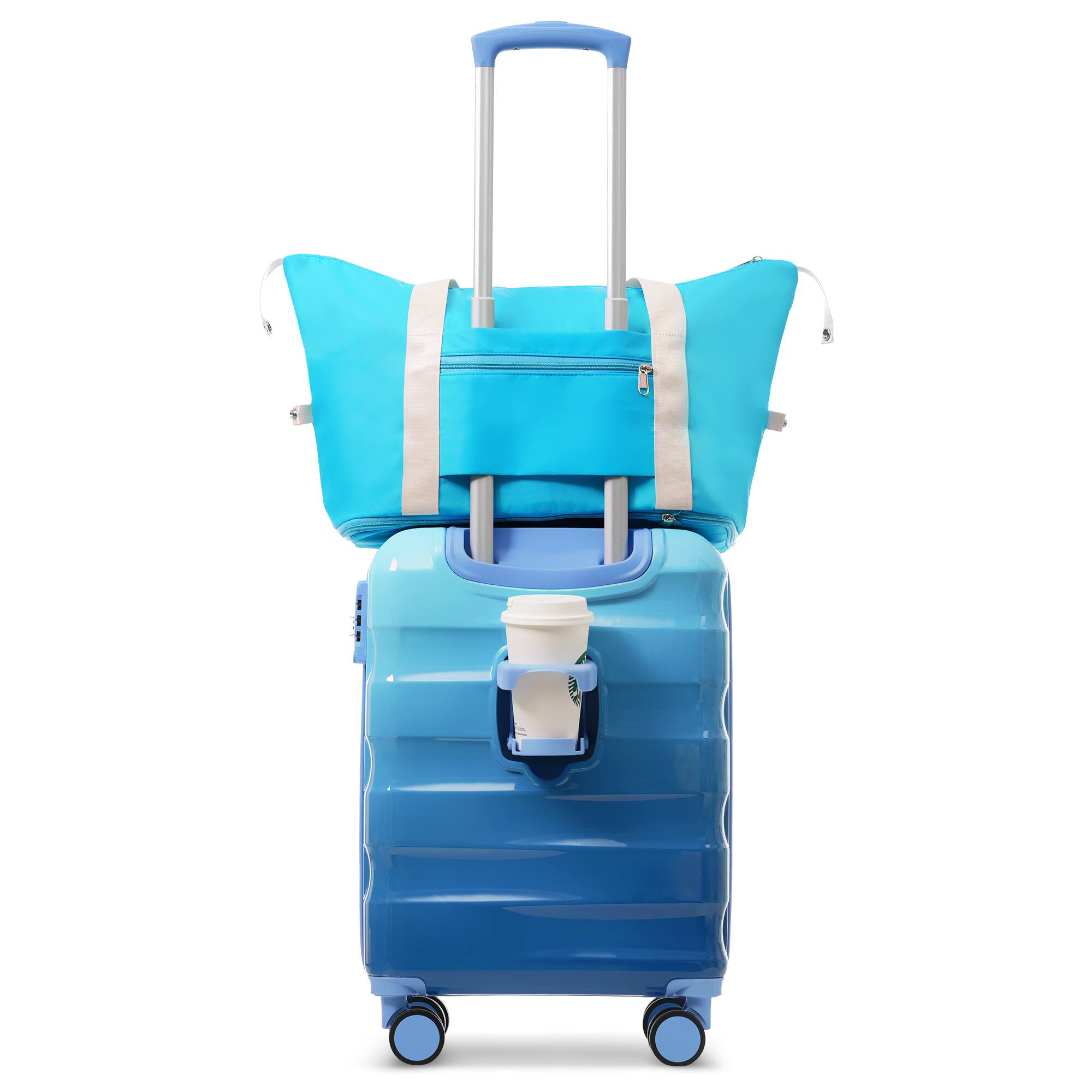 Angle. APRILSOUL - 20 Inch Carry-on Luggage Lightweight Glossy Hardshell Suitcases with Spinner Wheels TSA Lock Airline Approved 2Piece Set - Blue.