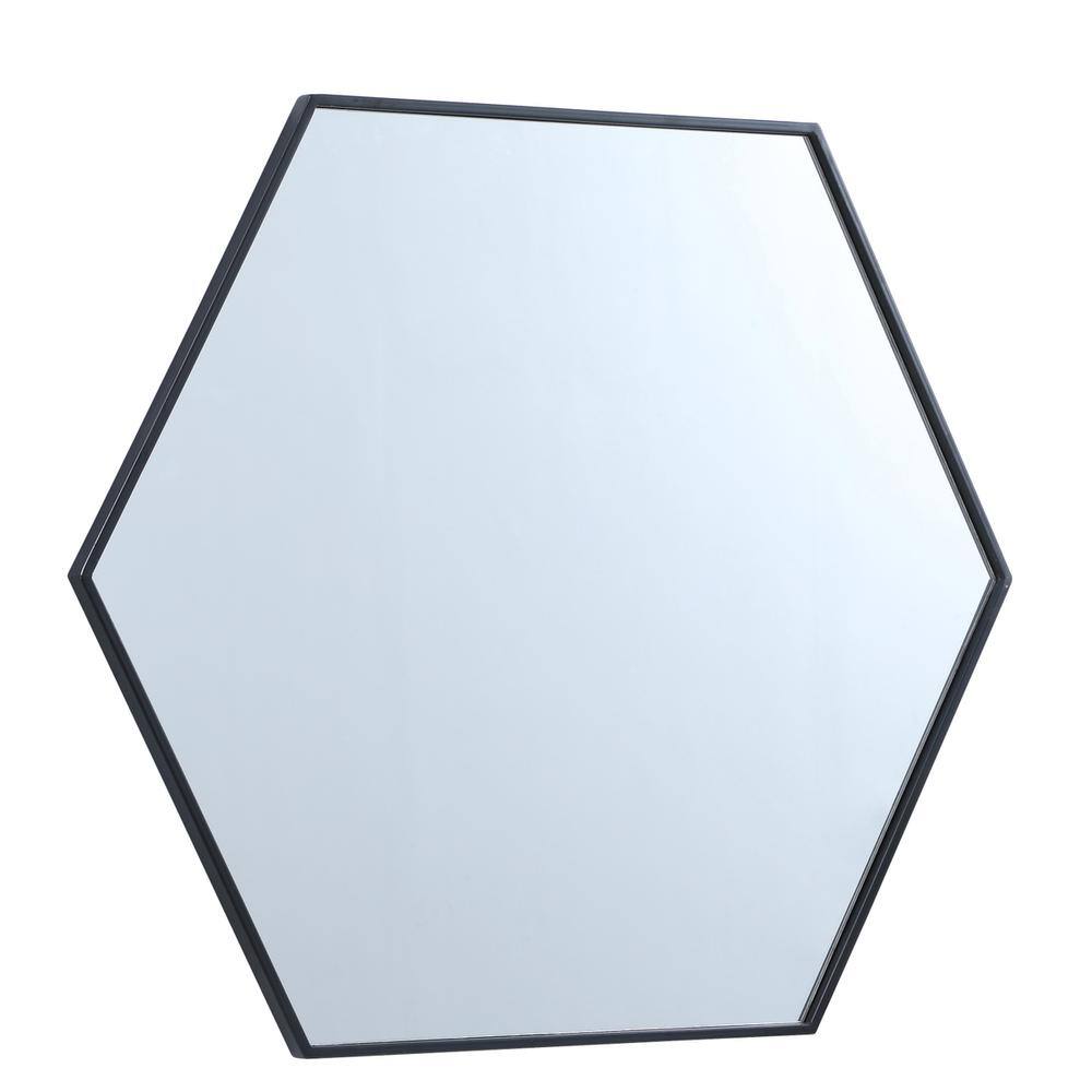 Left. Elegant Decor - Metal frame hexagon mirror 38 inch in Black - Black.