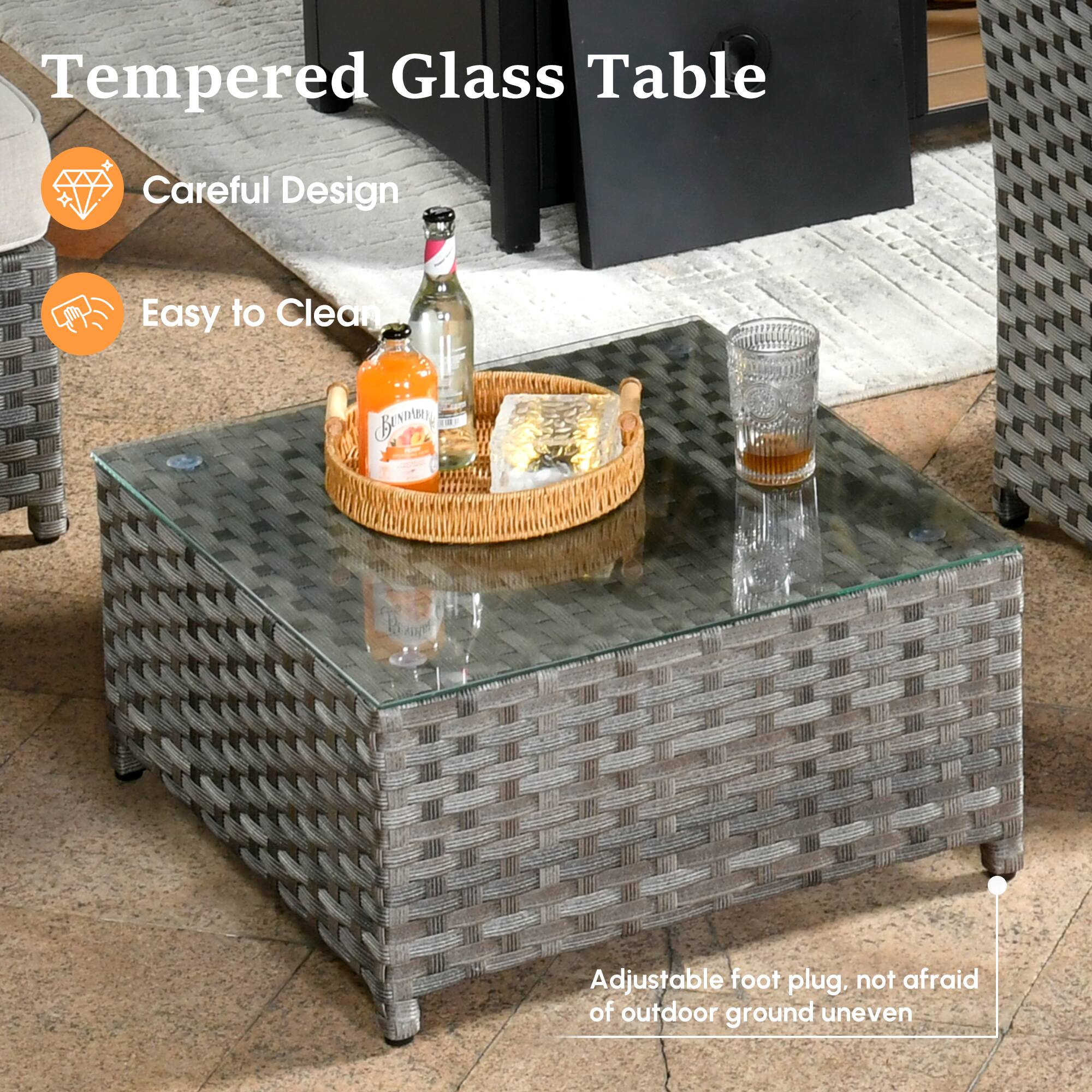 Tempered Glass Table

- Careful Design
- Easy to Clean

Adjustable foot plug, not afraid of outdoor ground uneven