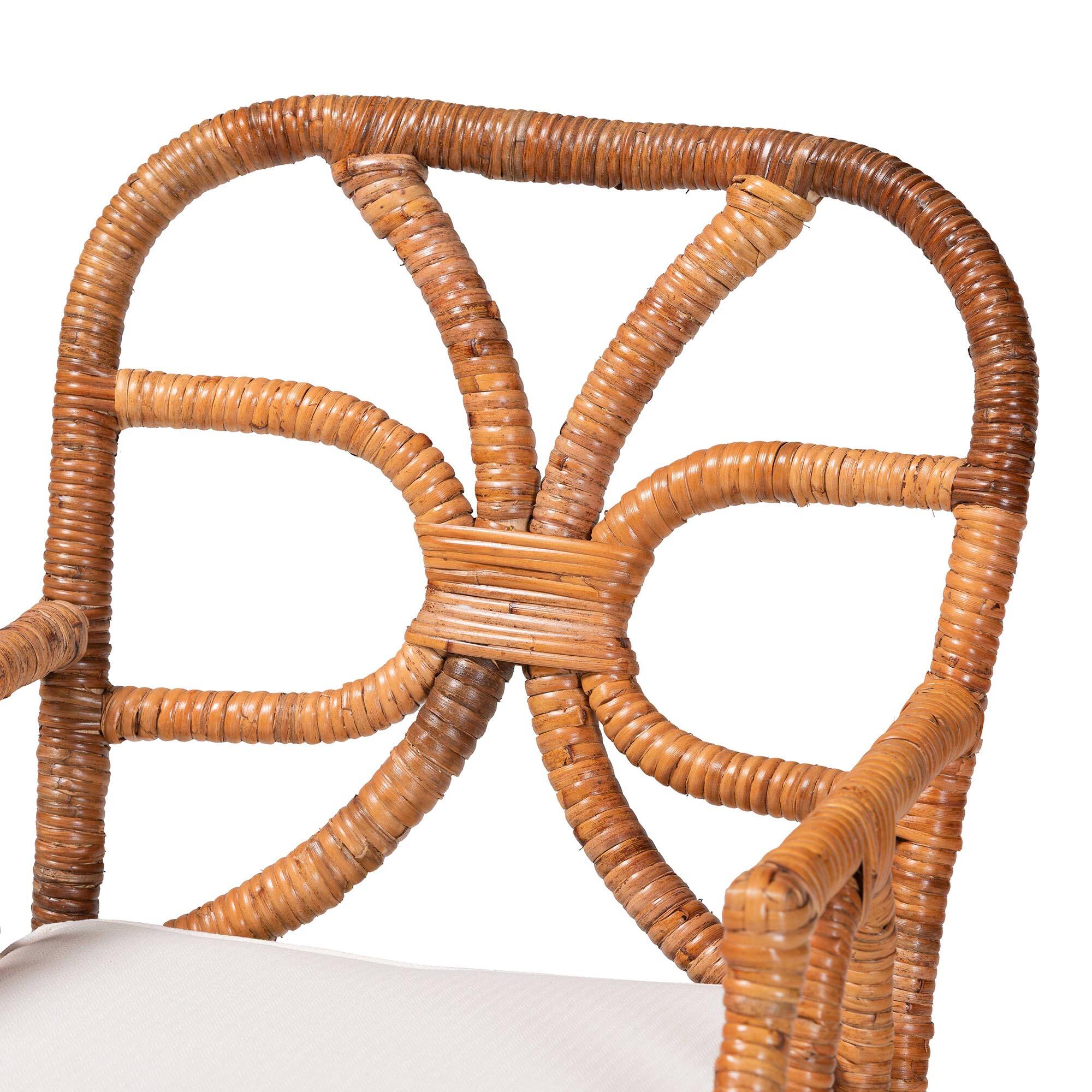 Alt View 1. bali & pari - Alondra Natural Rattan Dining Chair - Handwoven Wicker Accent Chair with Armrests and Removable Cushion - Light Honey.