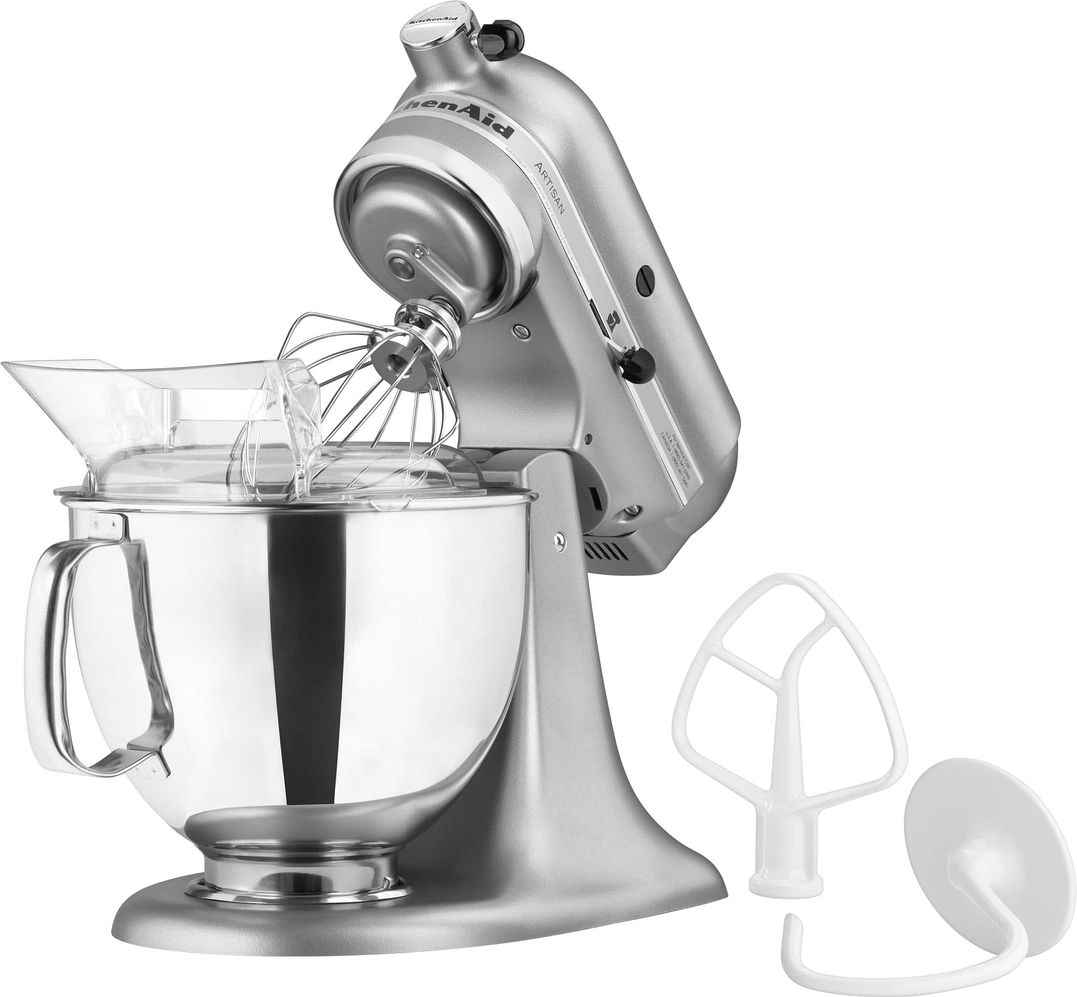 Angle. KitchenAid - Artisan Series 5 Quart Tilt-Head Stand Mixer - KSM150PSCU - Contour Silver.