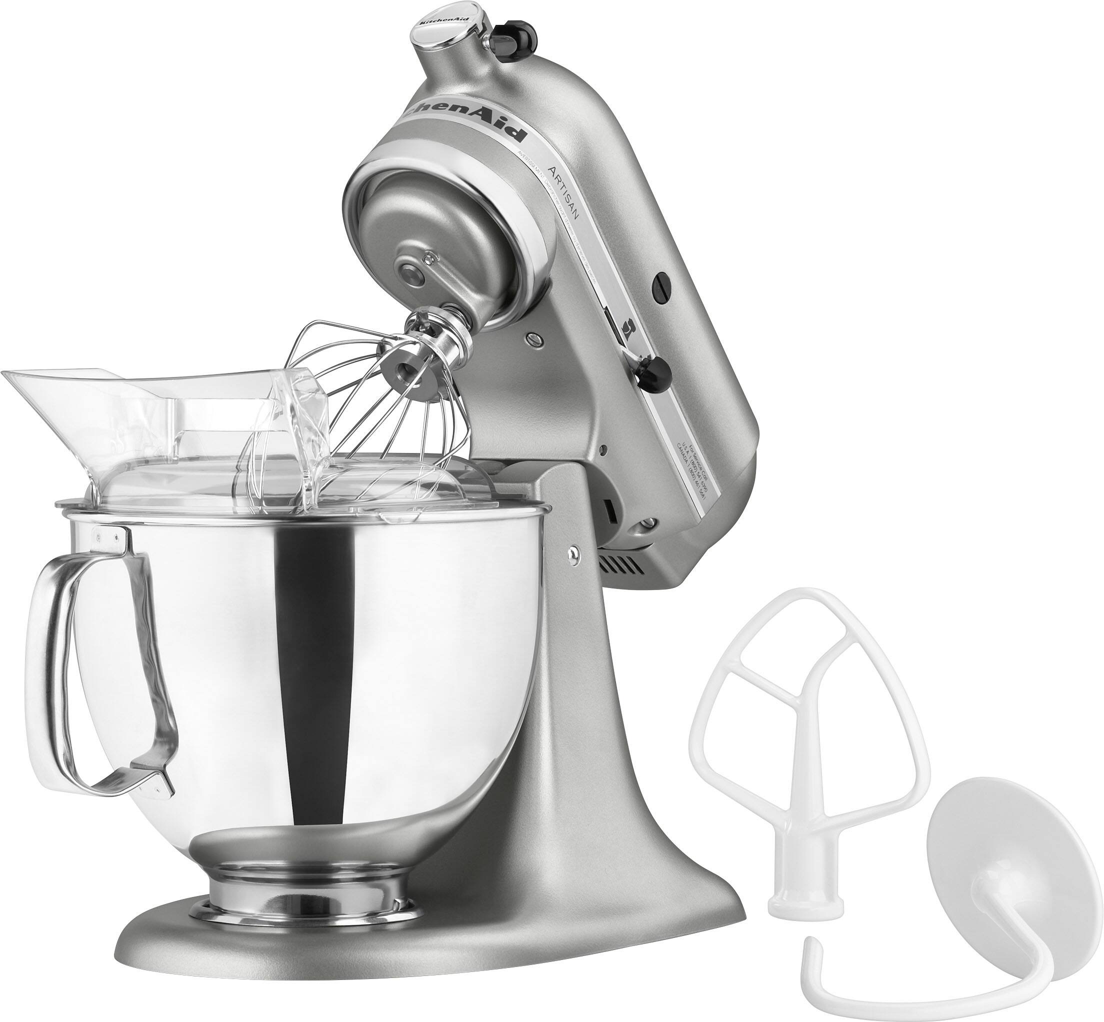 Angle. KitchenAid - Artisan Series 5 Quart Tilt-Head Stand Mixer - KSM150PSCU - Contour Silver.