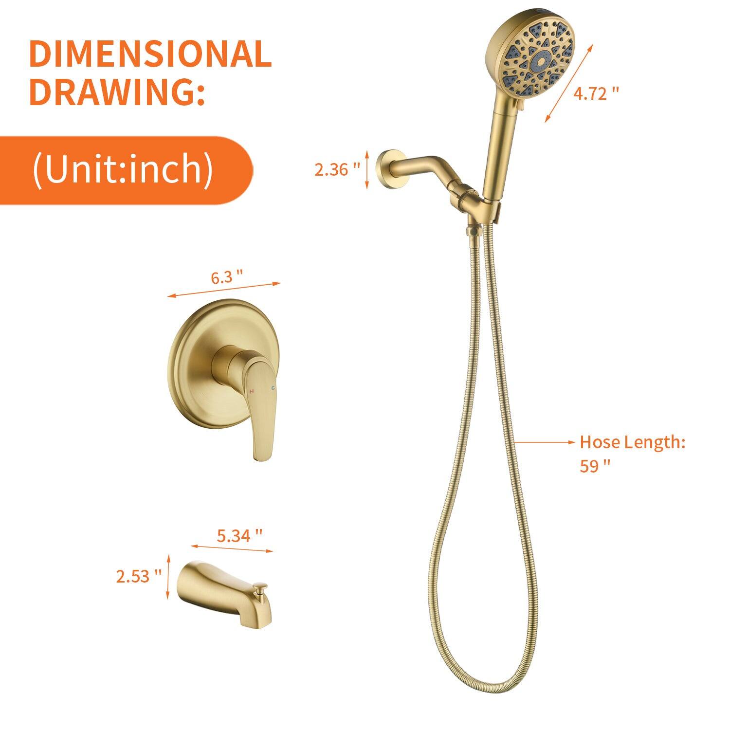 DIMENSIONAL DRAWING:  
(Unit: inch)  

- 4.72"  
- 6.3"  
- 2.36"  
- 5.34"  
- 2.53"  
- Hose Length: 59"