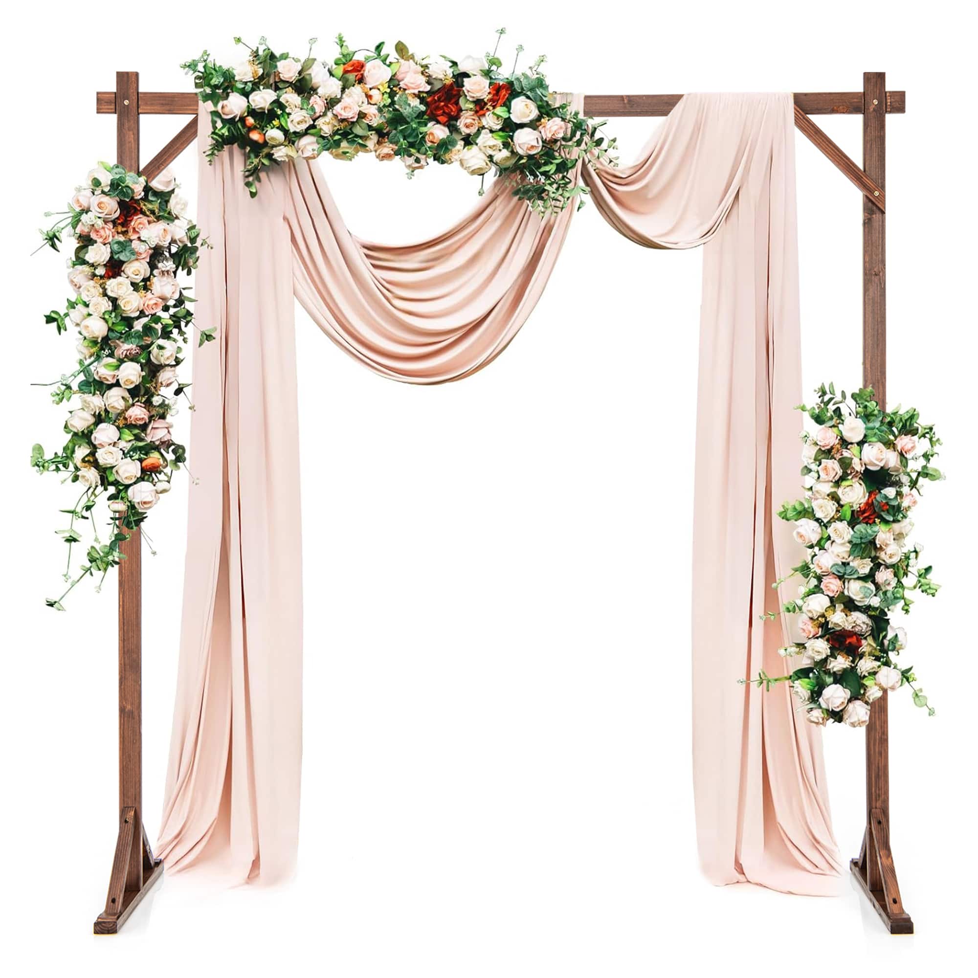 Gymax - 7.2 FT Square Wedding Arch Wooden Arbor Backdrop Stand w/ Triangular-Shaped Base - Brown