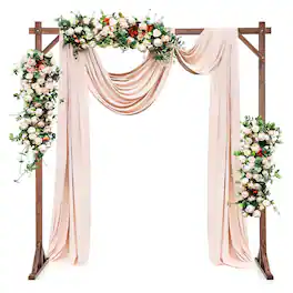 Gymax - 7.2 FT Square Wedding Arch Wooden Arbor Backdrop Stand w/ Triangular-Shaped Base - Brown