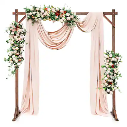 Front. Gymax - Gymax 7.2 FT Square Wedding Arch Wooden Arbor Backdrop Stand w/ Triangular-Shaped Base - Brown.