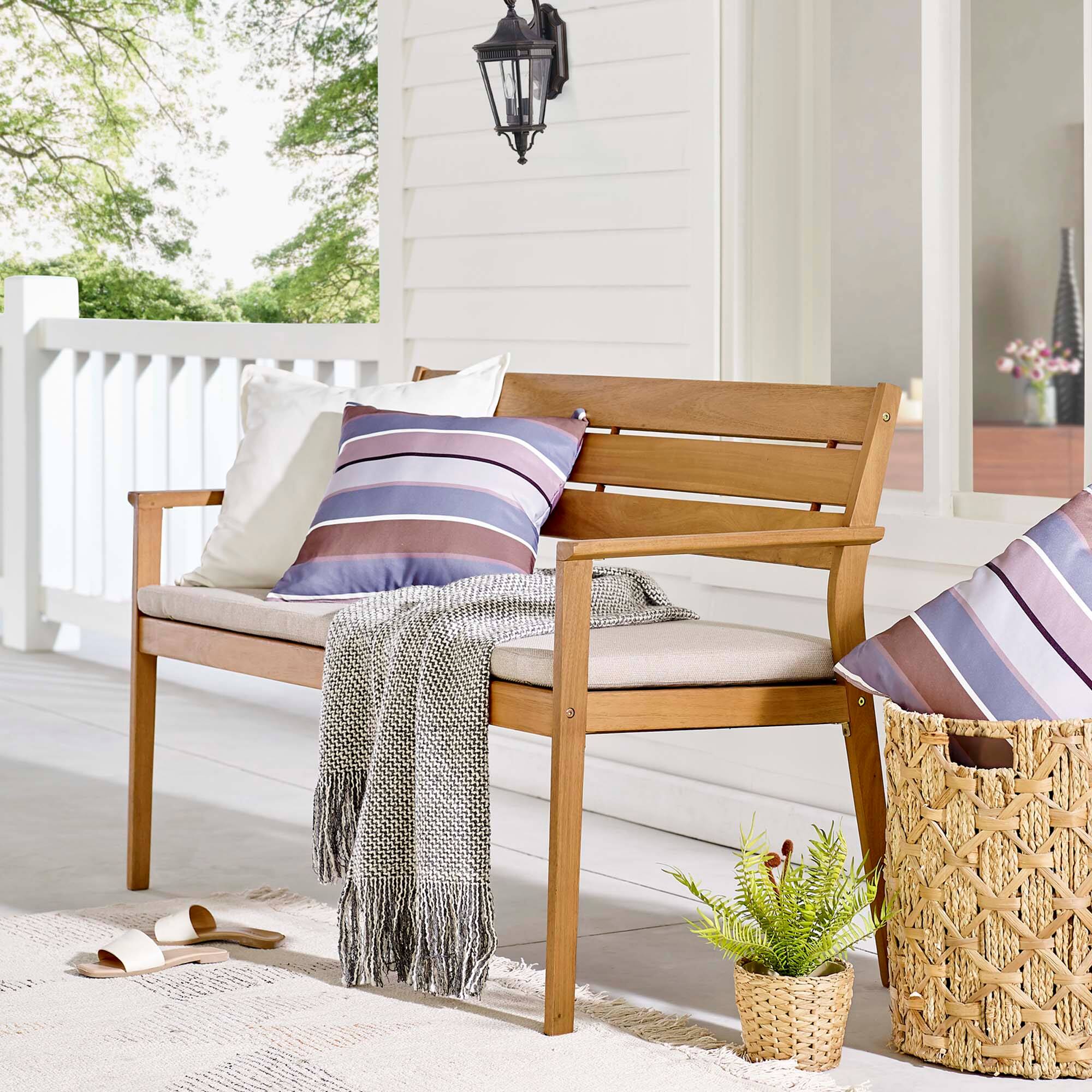 Front. Modway - Viewscape Outdoor Patio Ash Wood Loveseat by Modway - Natural Taupe.