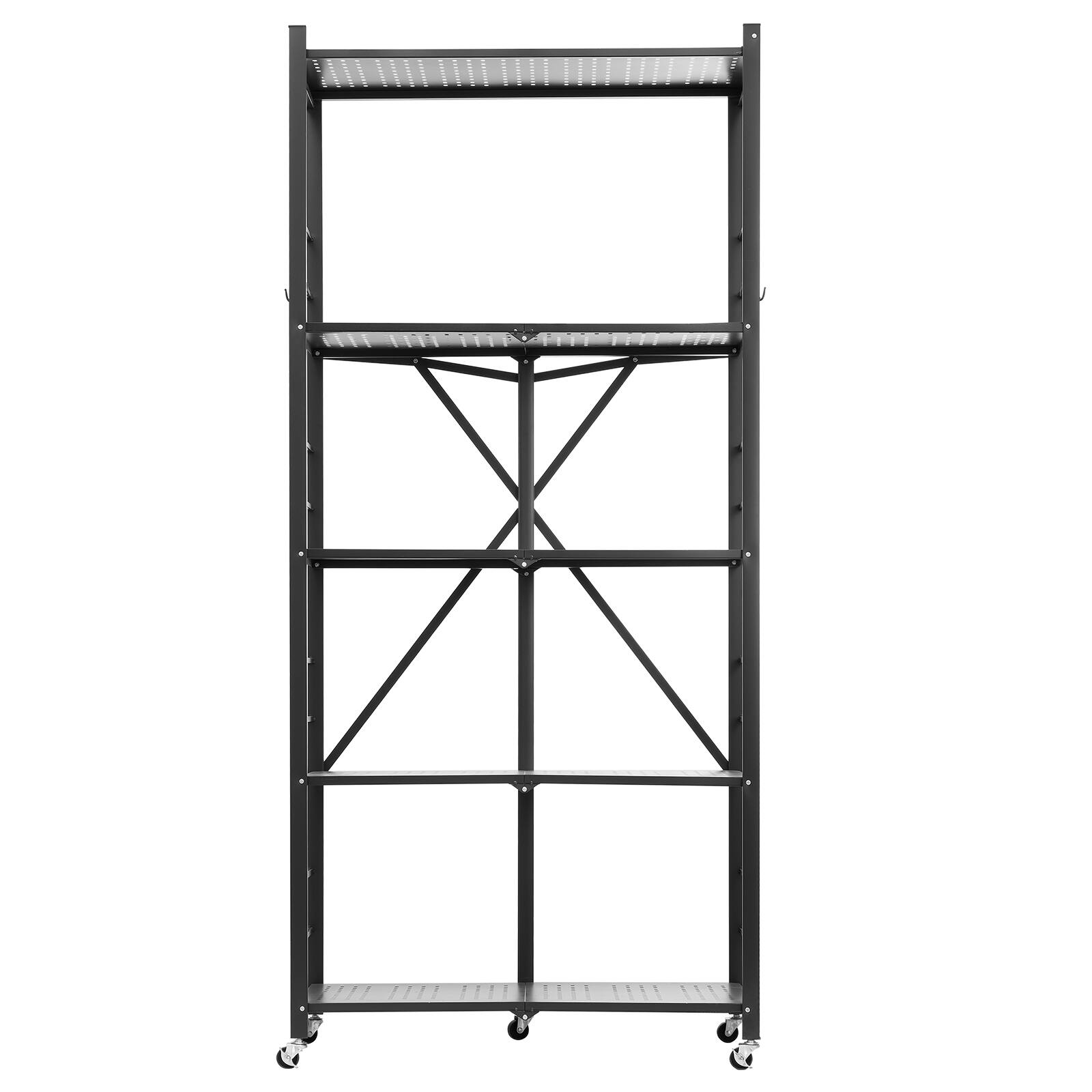 Alt View 5. VEVOR - 5-Tier Foldable Storage Shelf, 32Wx14Dx72H Inch Folding Metal Rack Shelving Unit, Heavy Duty No Assembly Organizer Shelf - Black.