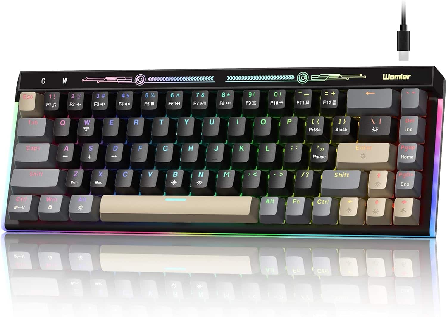 Womier - VK68 65% Mechanical Keyboard, Wired Backlit Mini Gaming Keyboard for PC Laptop Windows - Black