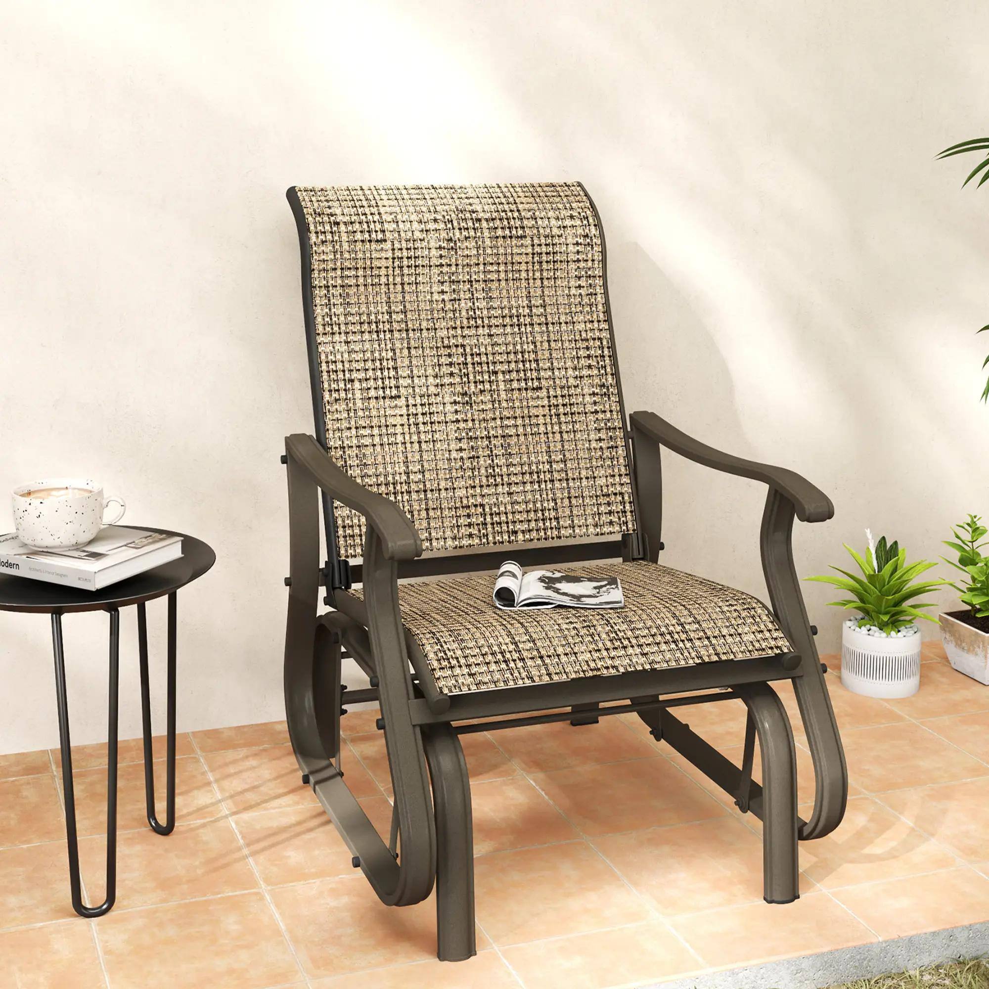 Alt View 7. Resenkos - Resenkos Mesh Swing Seat Glider, Steel Frame, Patio Chair, Garden Porch, Comfortable Relaxing ,Light Mixed Brown - Light Mixed Brown.