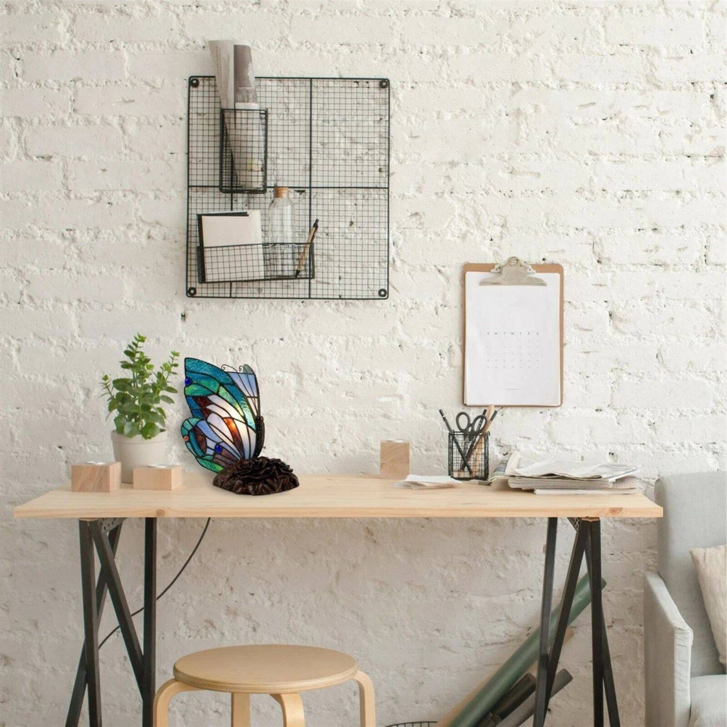 Alt View 1. Home Collection - Stained Glass Butterfly Table Lamp – LED Lighted Artwork Tiffany-Style Desk Lamp.