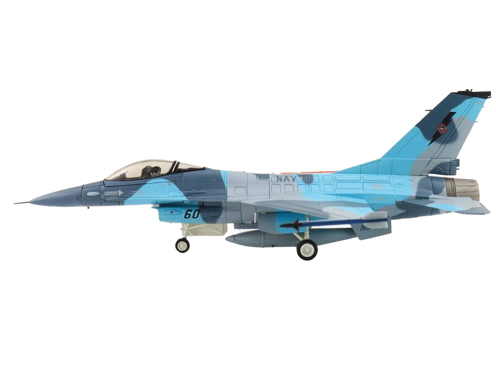 Angle. Hobby Master - Lockheed F-16A Fighting Falcon NSAWC Adversary 2006-2008 United States Navy Air Power Series Fighter 1/72 - Blue.
