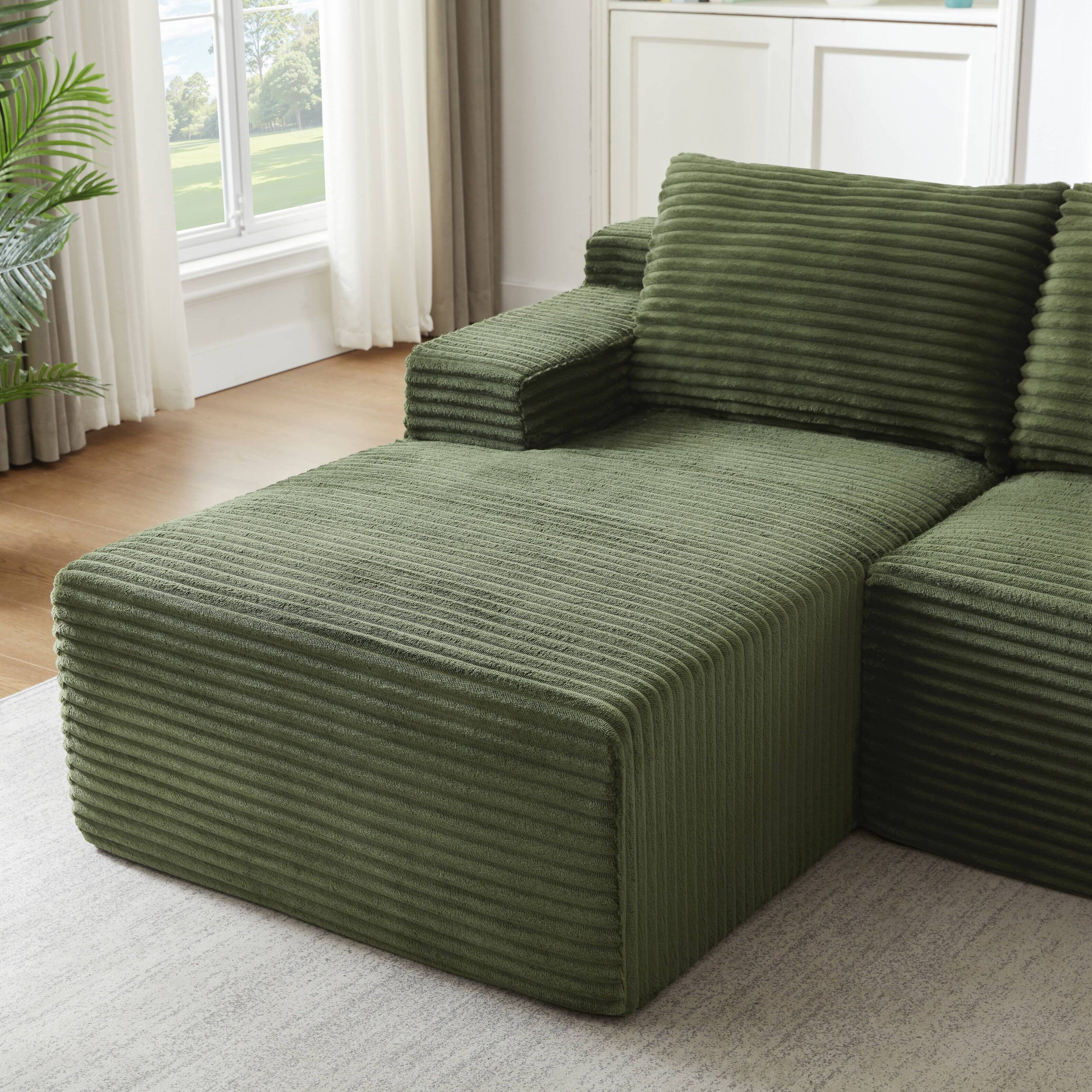 Alt View 6. Anysun - L-Shaped Modular Cloud Sectional Sofa with Deep Seat – No Assembly Required, Left Facing - Green.