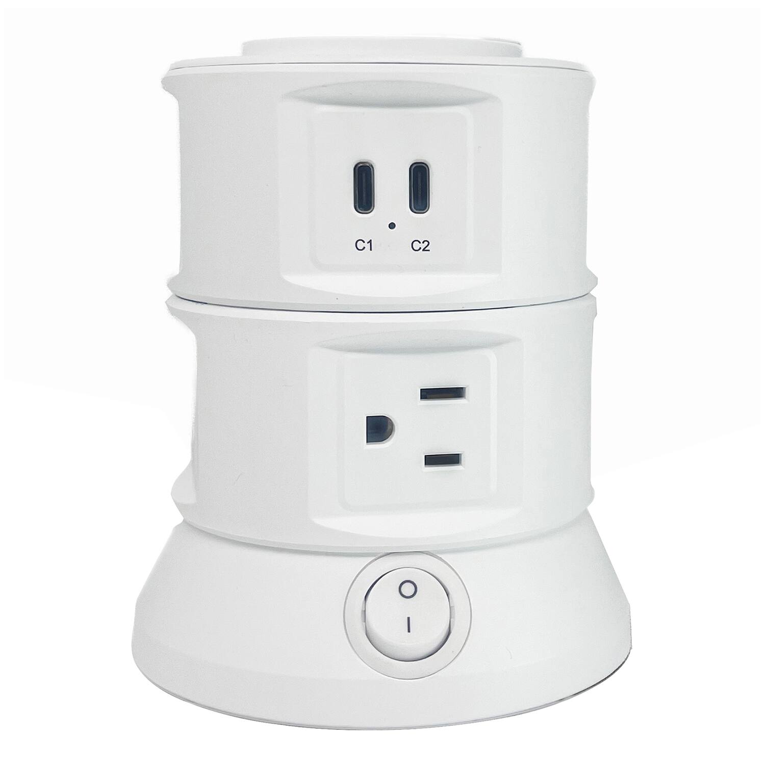 Back. Rayovac - 6-Outlet 540J Surge Protector Tower with Wireless Charging, 2 USB-A, 2 USB-C Ports, 5 ft Cord - White.