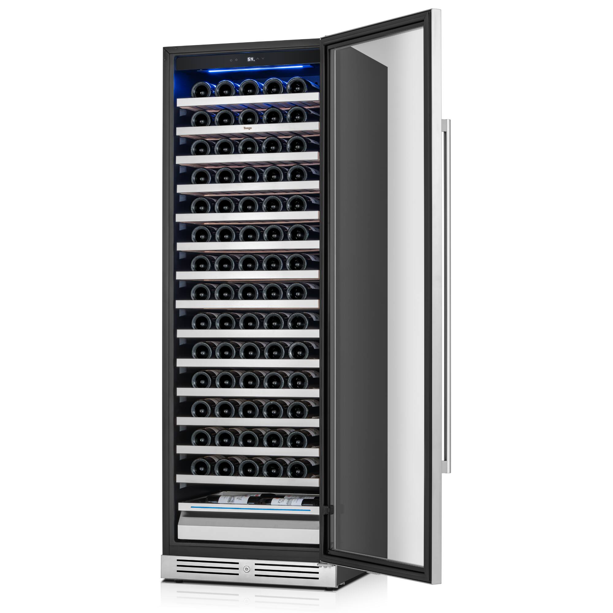 Angle. Yeego - 24" Wine Cooler Refrigerator, 165-Bottle Compressor Wine Fridge ,Built-in & Freestanding, Stainless Steel - Stainless Steel.