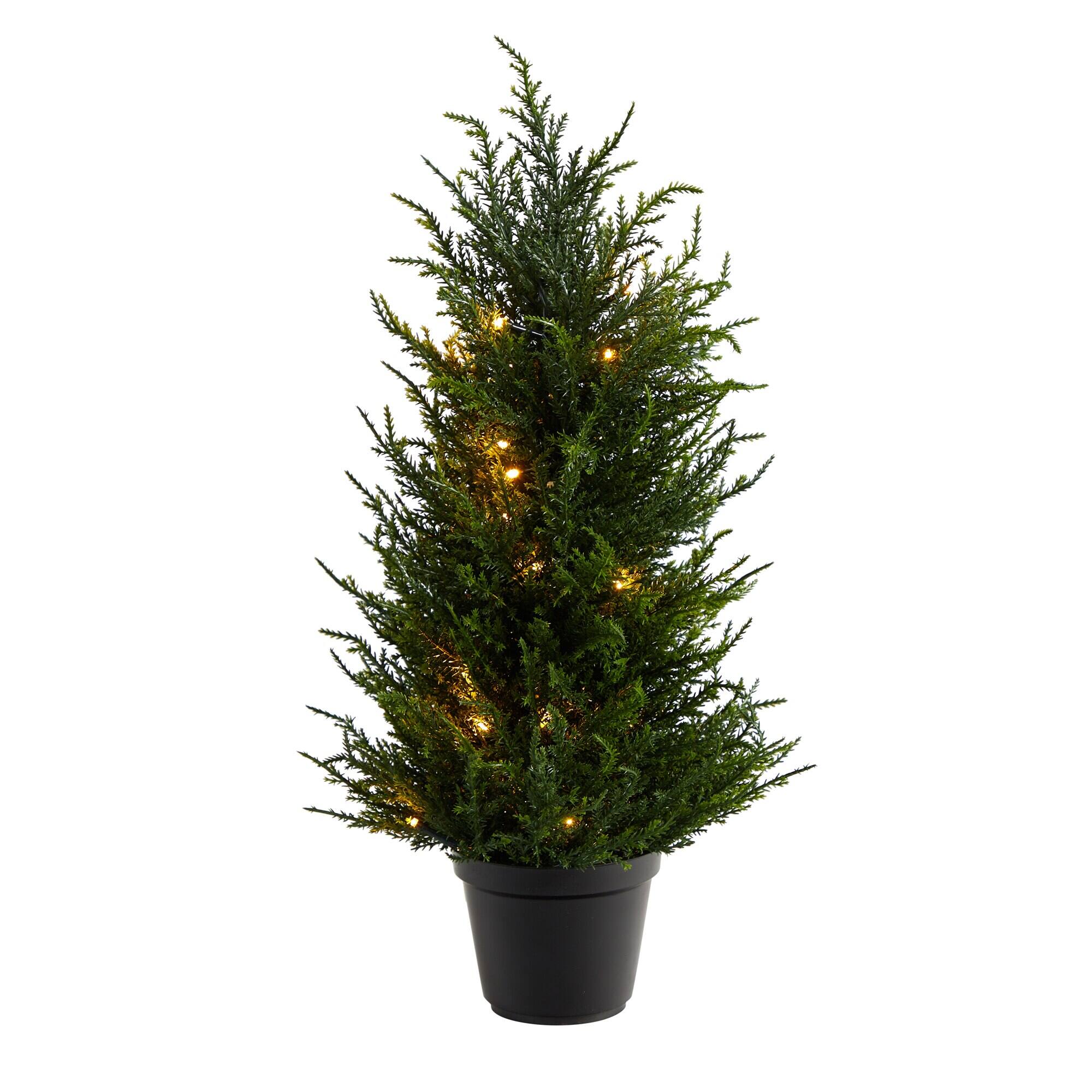 Front. BreeBe - 18” Cedar Artificial Tree with LEDs and 193 Bendable Leaves - Green.