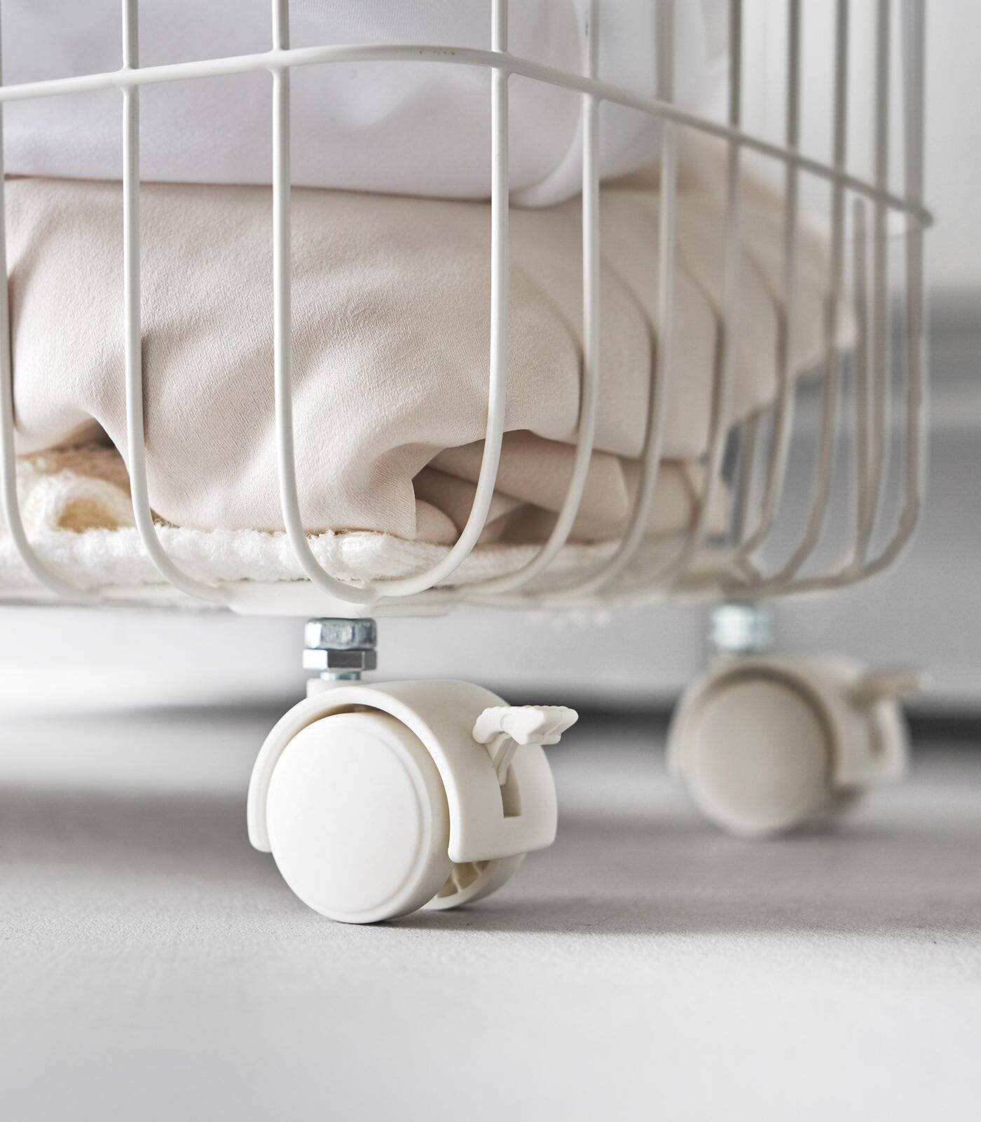 Alt View 4. Yamazaki Home - Rolling Wire Basket (15" H)  - Steel + Wood - White.