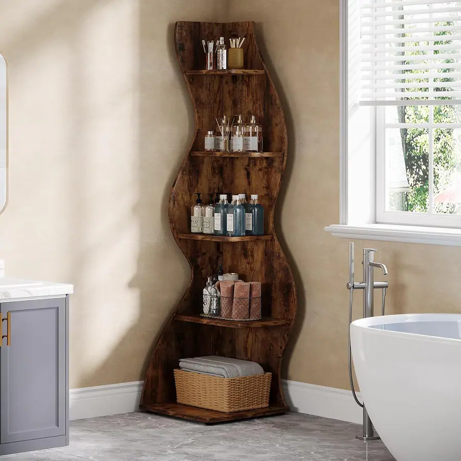 Tribesigns Corner Bookshelf with Storage Shelves and Book and Decor ...