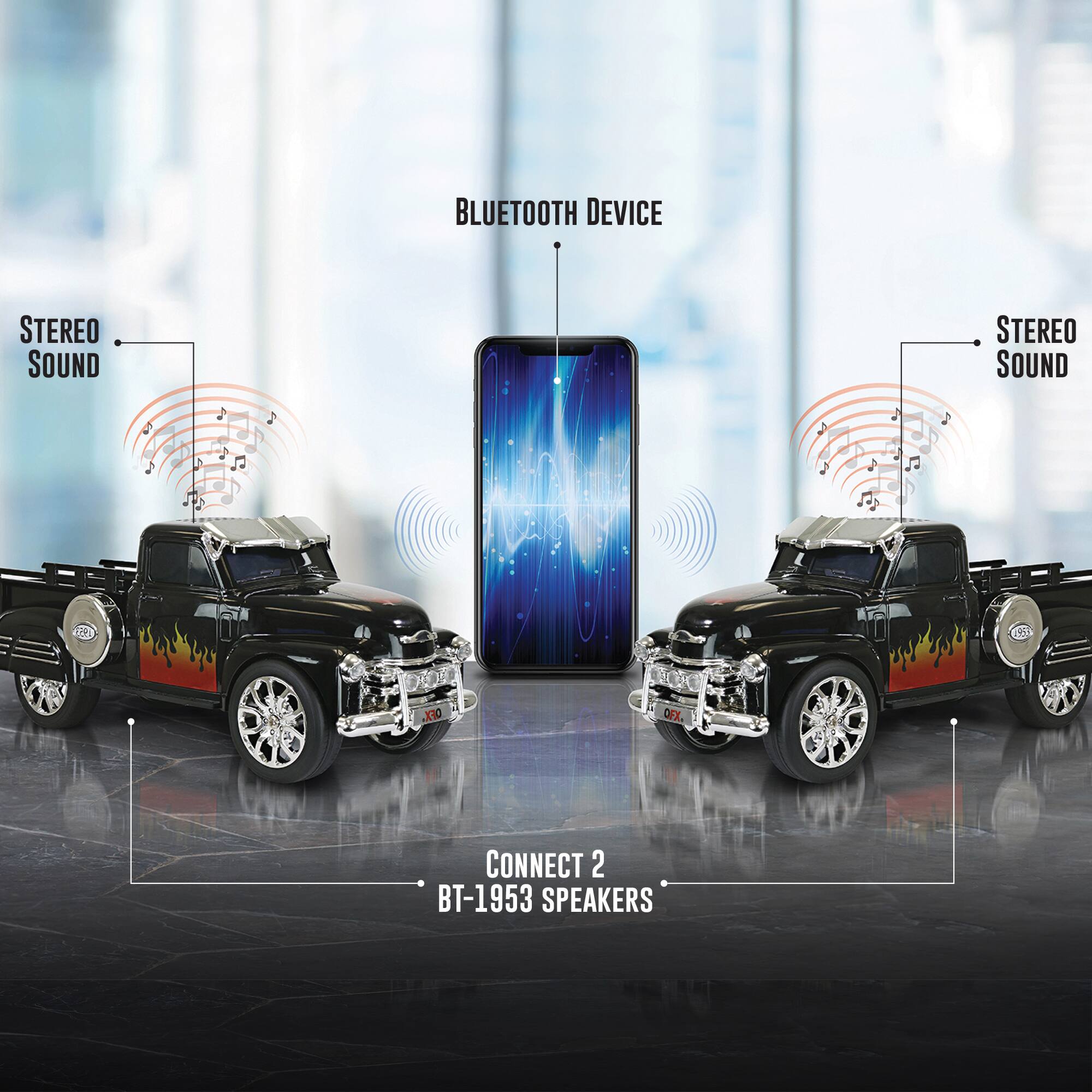 Alt View 12. QFX - Retro Classic Truck Portable Bluetooth Speaker with Bass Radiator and LED Lights - Black.