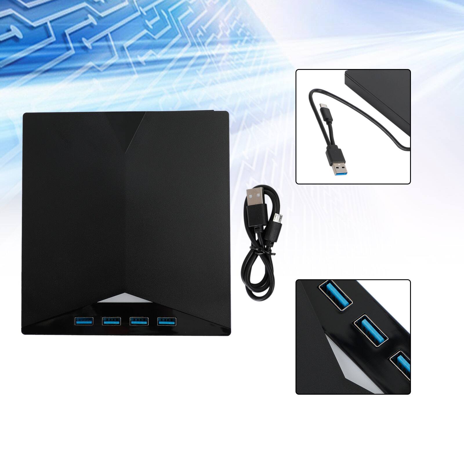 Back. Topteng - 7-in-1 External DVD Drive with 4-Port USB 3.0 Hub & Card Reader - CD/DVD Burner, USB-C for Laptop/PC/Mac.