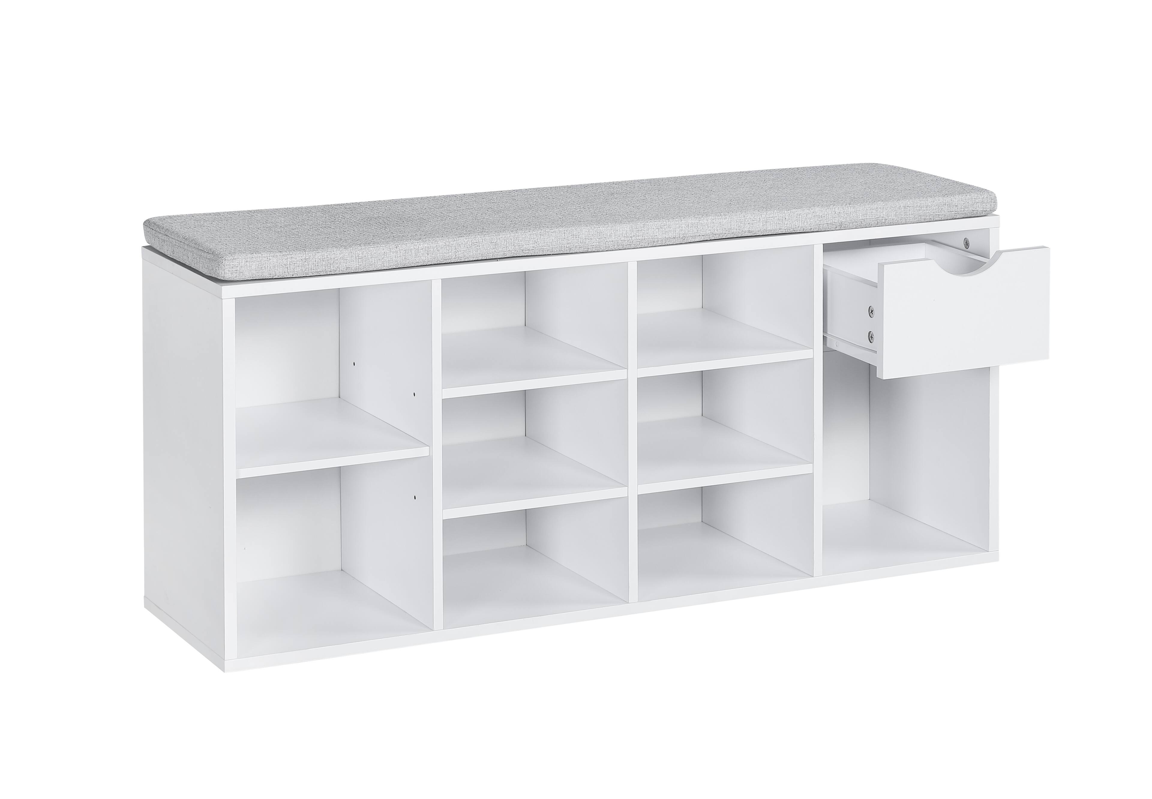 Alt View 4. Ropilly - Ropilly White Shoe Bench with Cushion and Drawer Entryway Storage Bench Adjustable Shelf Holds 9 Pairs - White.