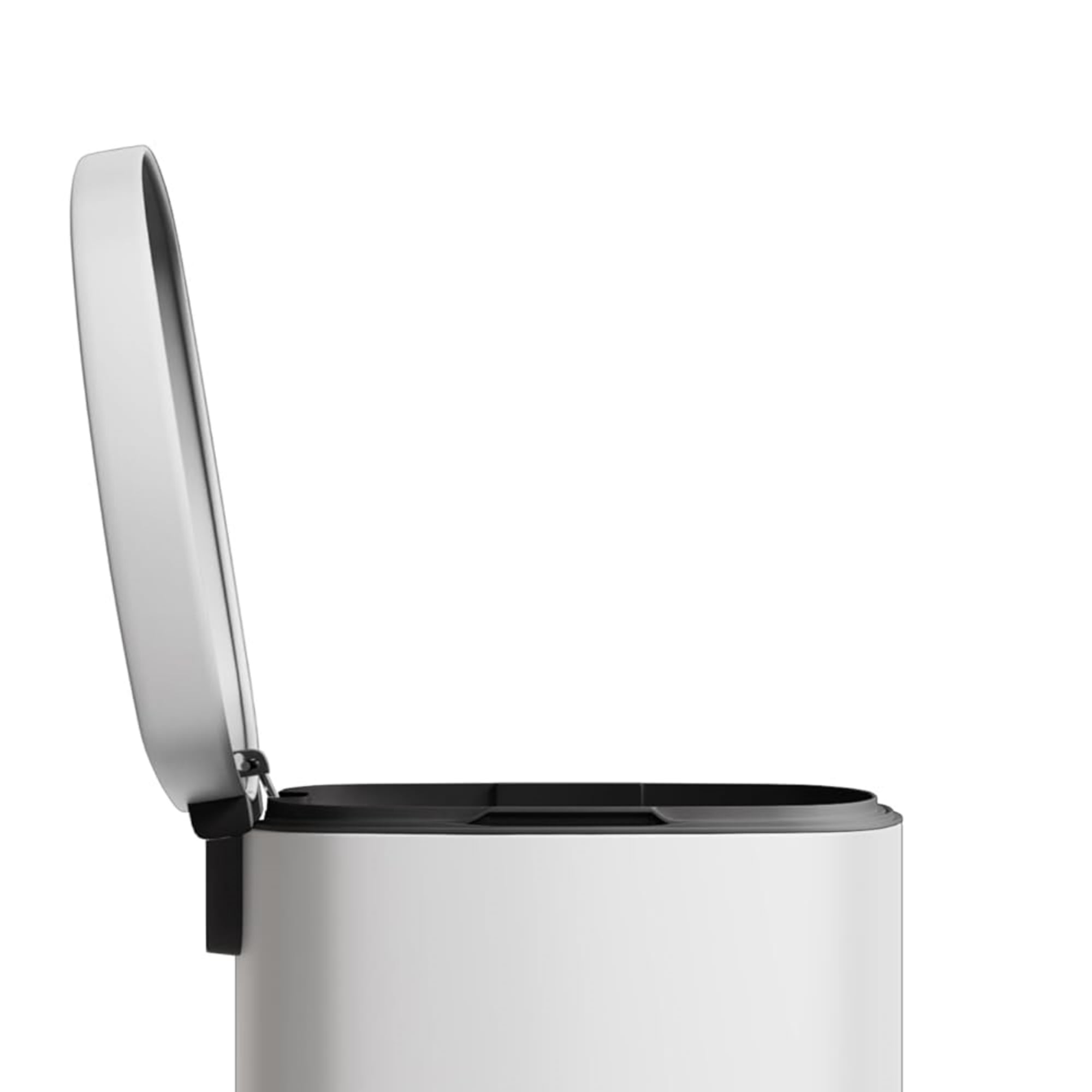 Angle. Homhougo - 13.2 Gallon Stainless Steel Kitchen Trash Can with Lid, 1 Inner Bucket Included, Perfect for Kitchen Use, White Color - White.